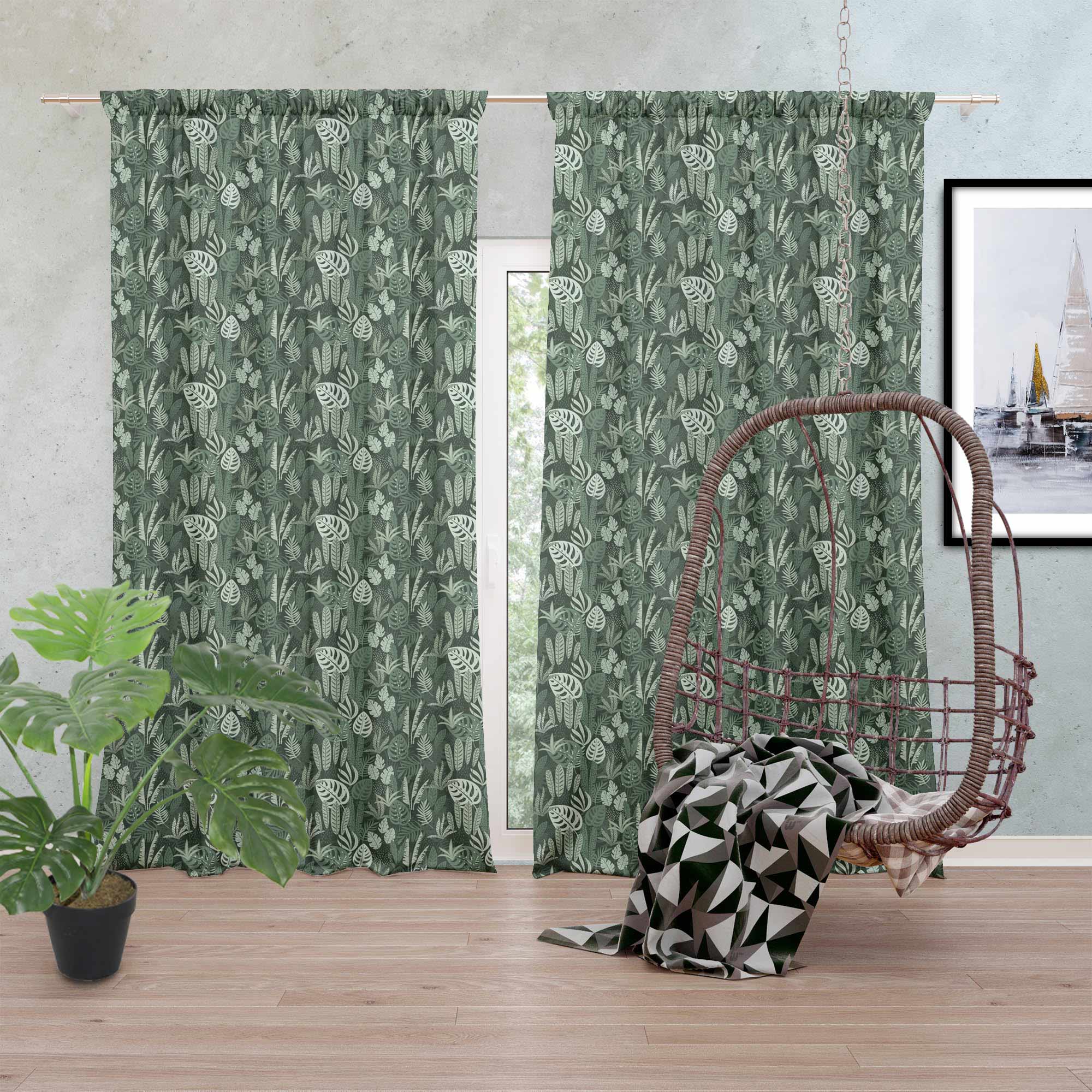 Tropical Green Leaves Palm-Flat Microfiber