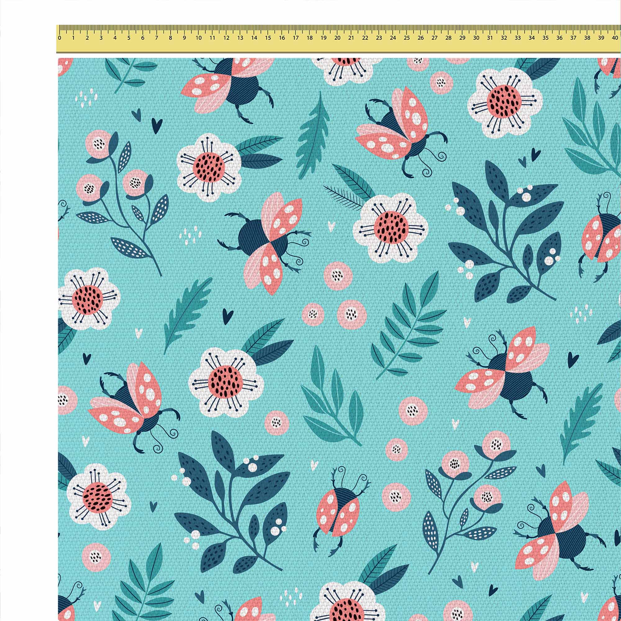Marienkäfer und Blumen-Tischdeckenstoff