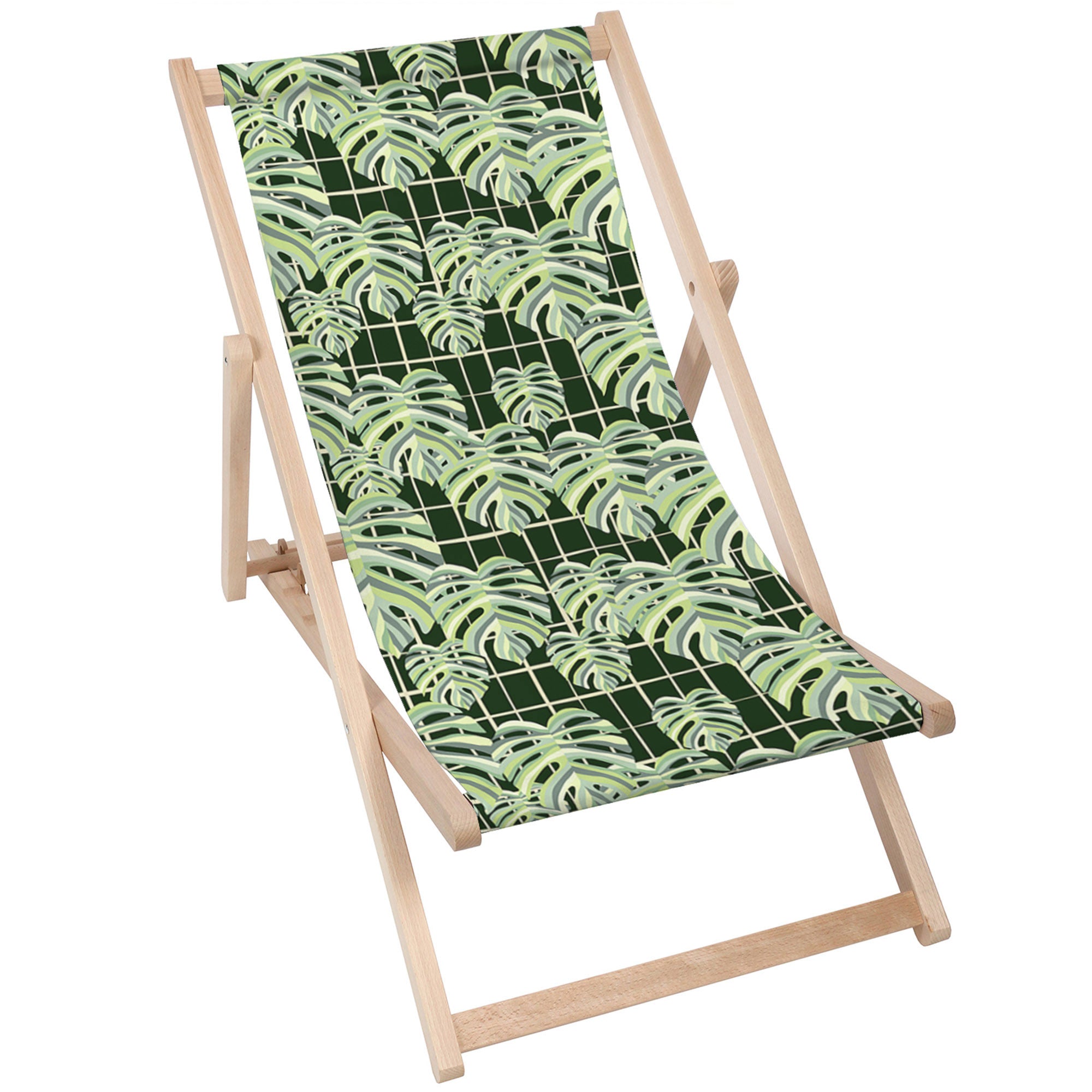 Holzliegestuhl Monstera Blätter Gitter-M
