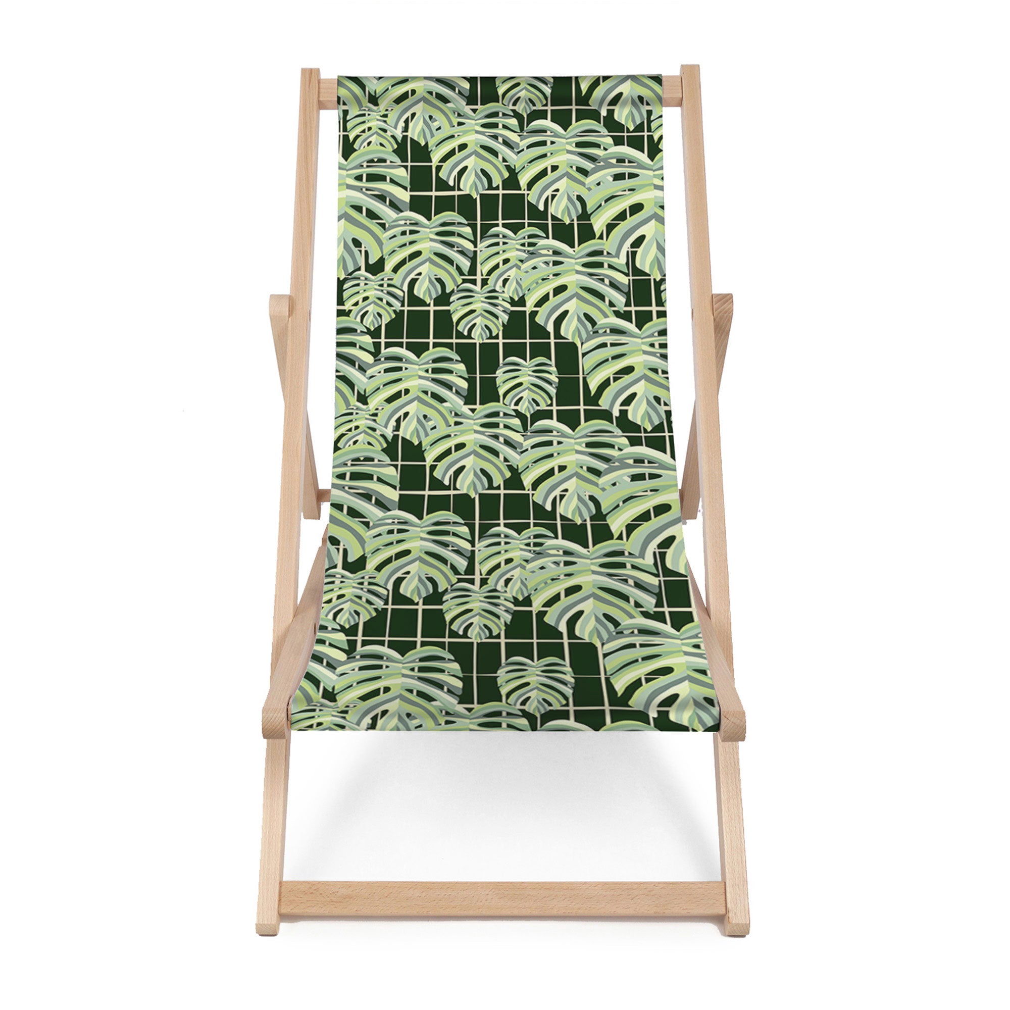 Holzliegestuhl Monstera Blätter Gitter-M