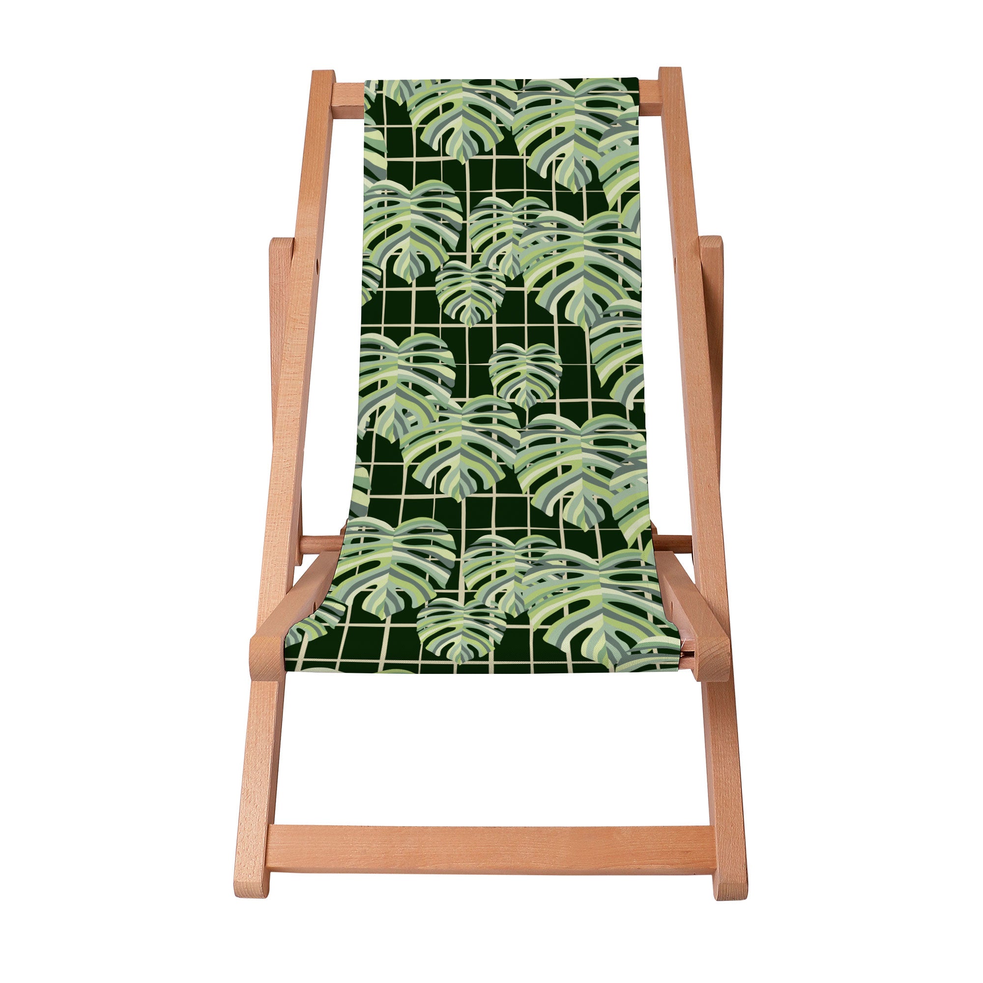 Holzliegestuhl Monstera Blätter Gitter
