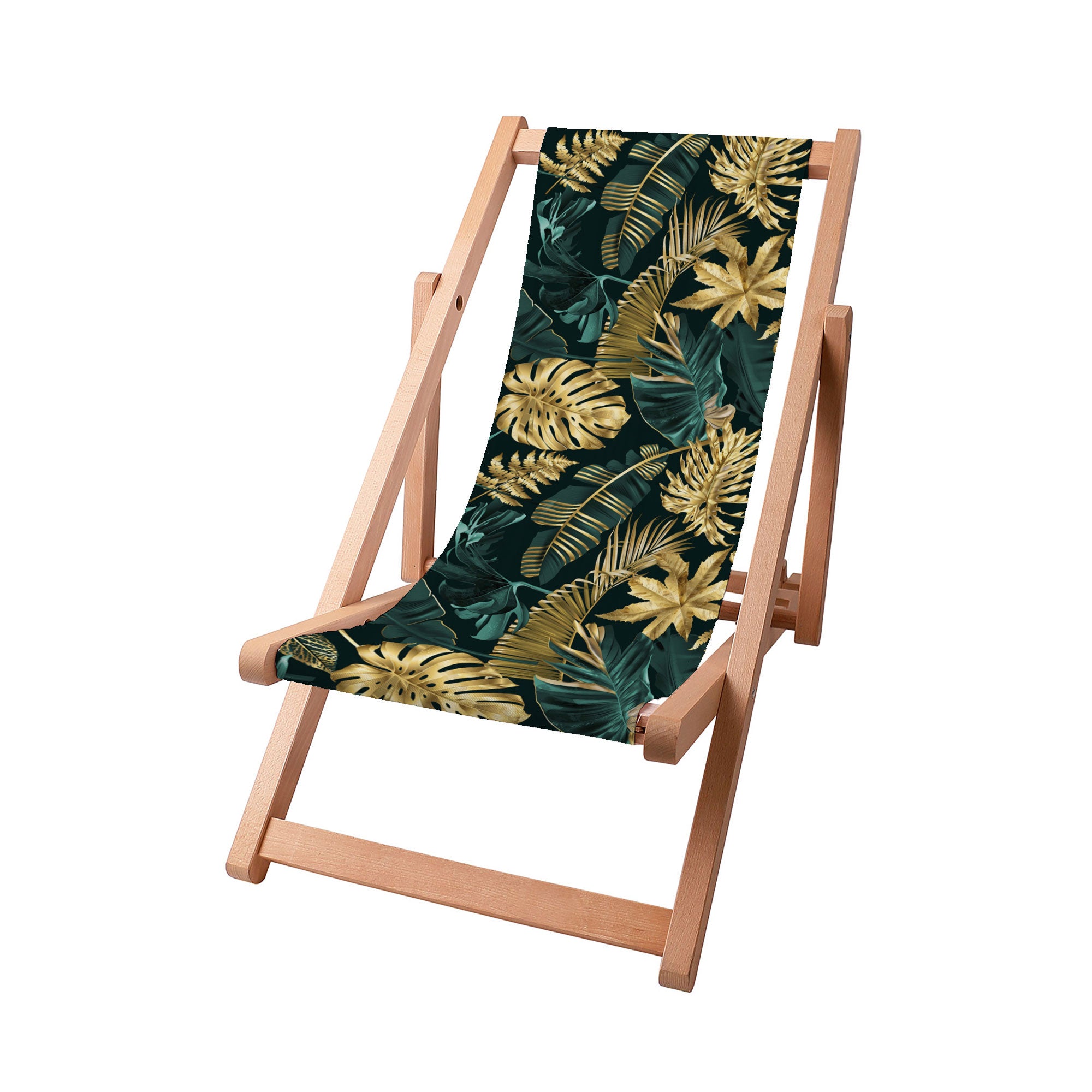 Holzliegestuhl Monstera Gold Grün