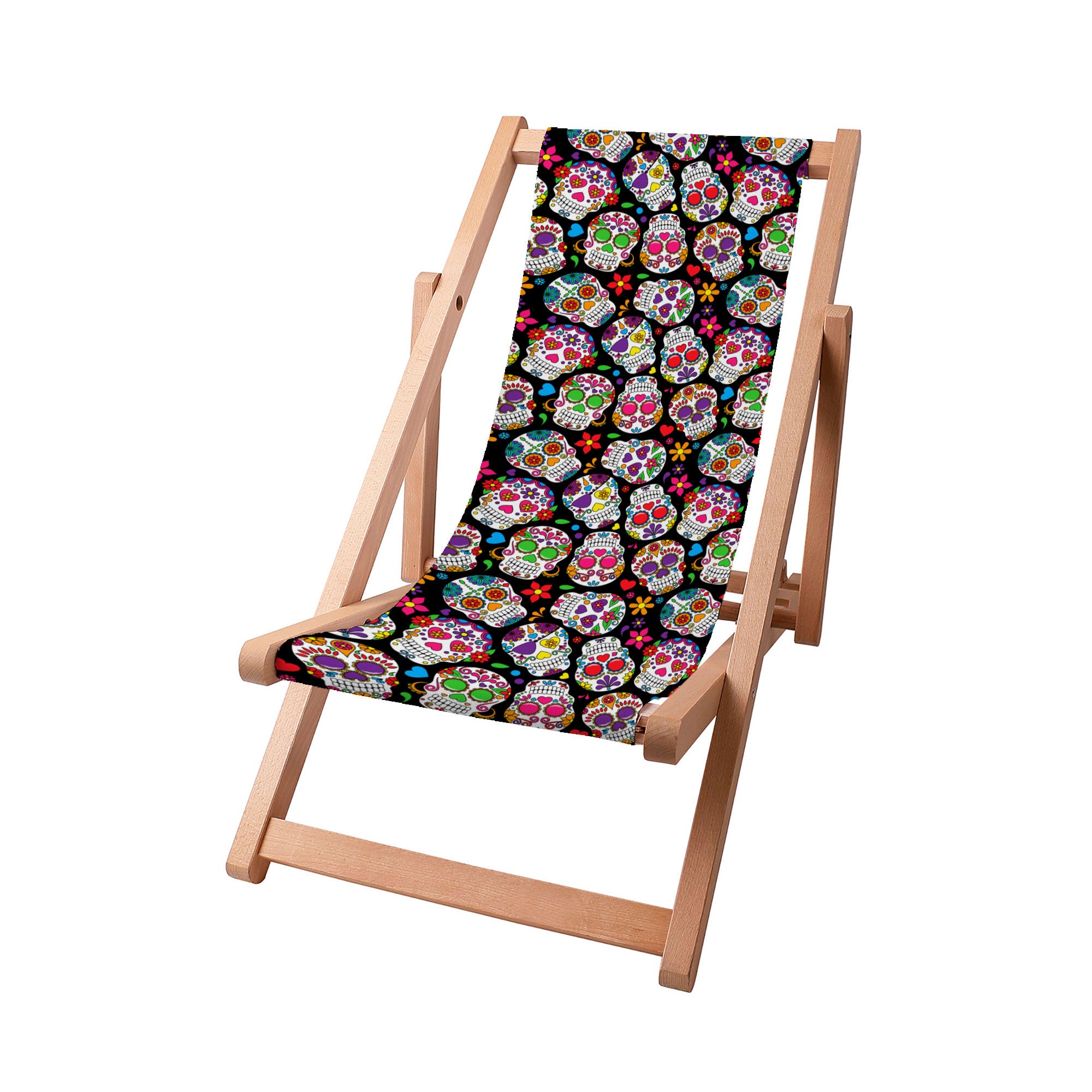 Holzliegestuhl Colourful Skull-S