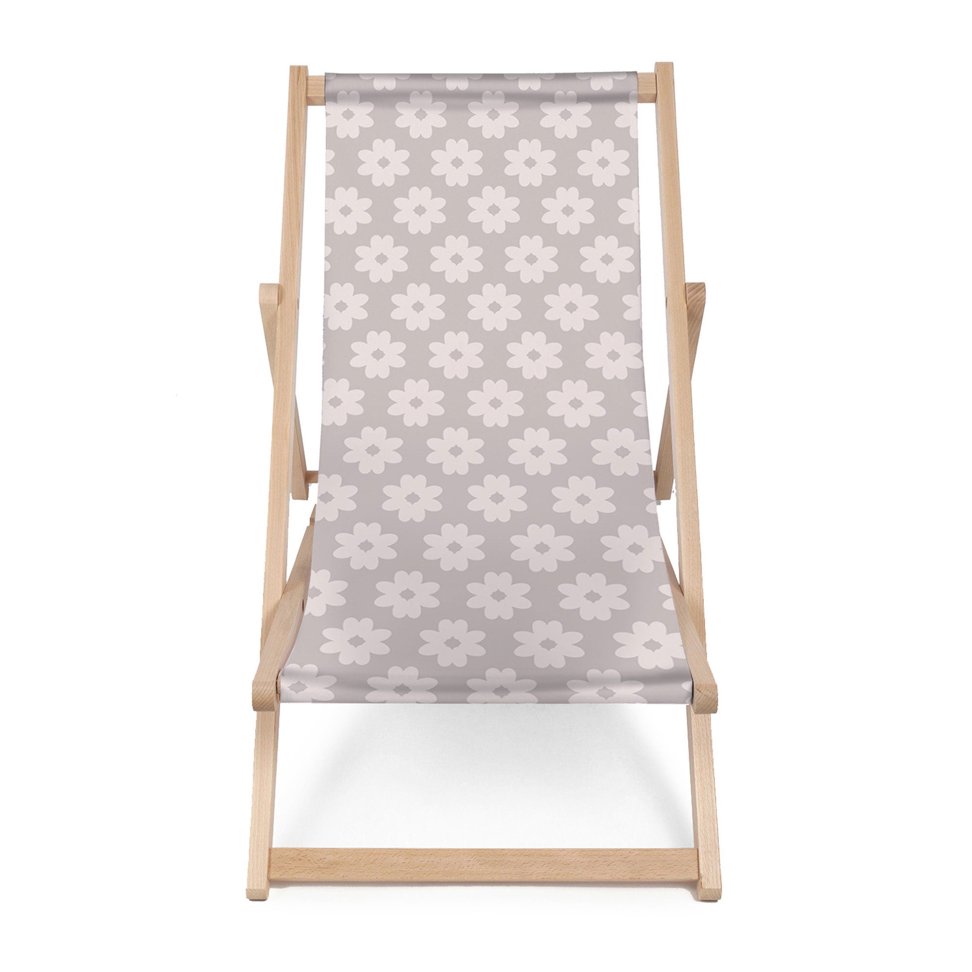 Wooden Deck Chair Daisies on Grey
