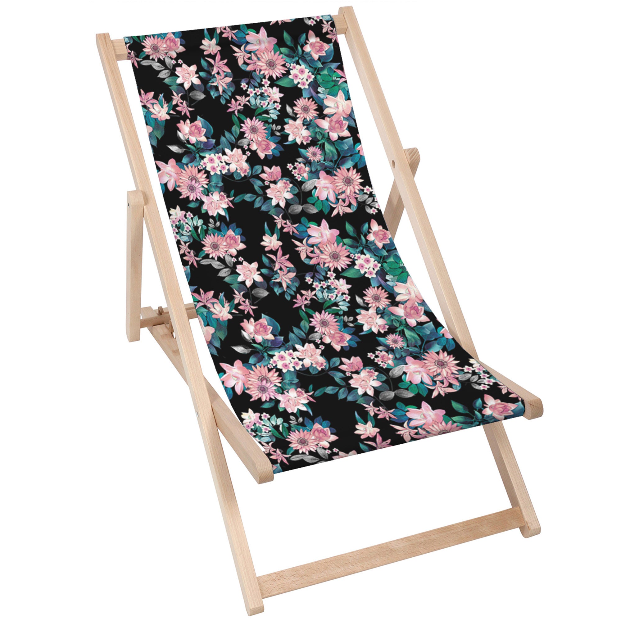Holzliegestuhl Dark Botanic Pink-M