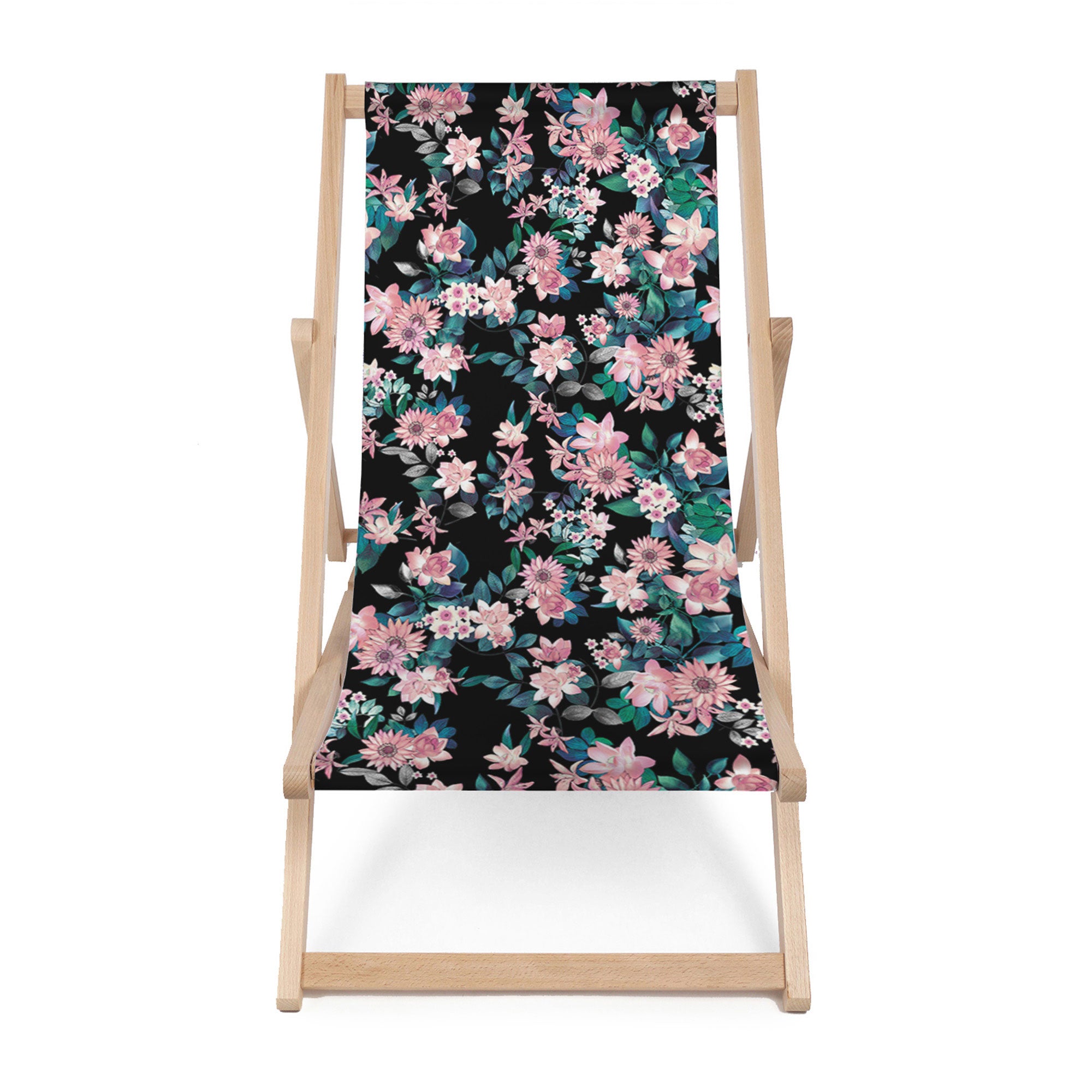 Holzliegestuhl Dark Botanic Pink-M