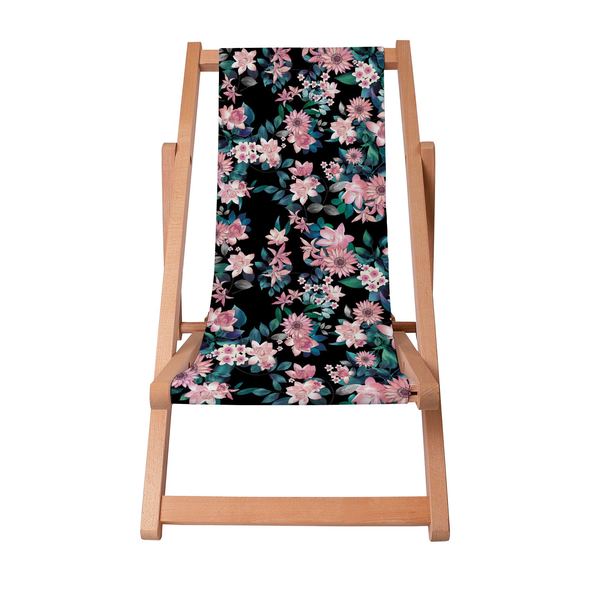 Holzliegestuhl Dark Botanic Pink-S