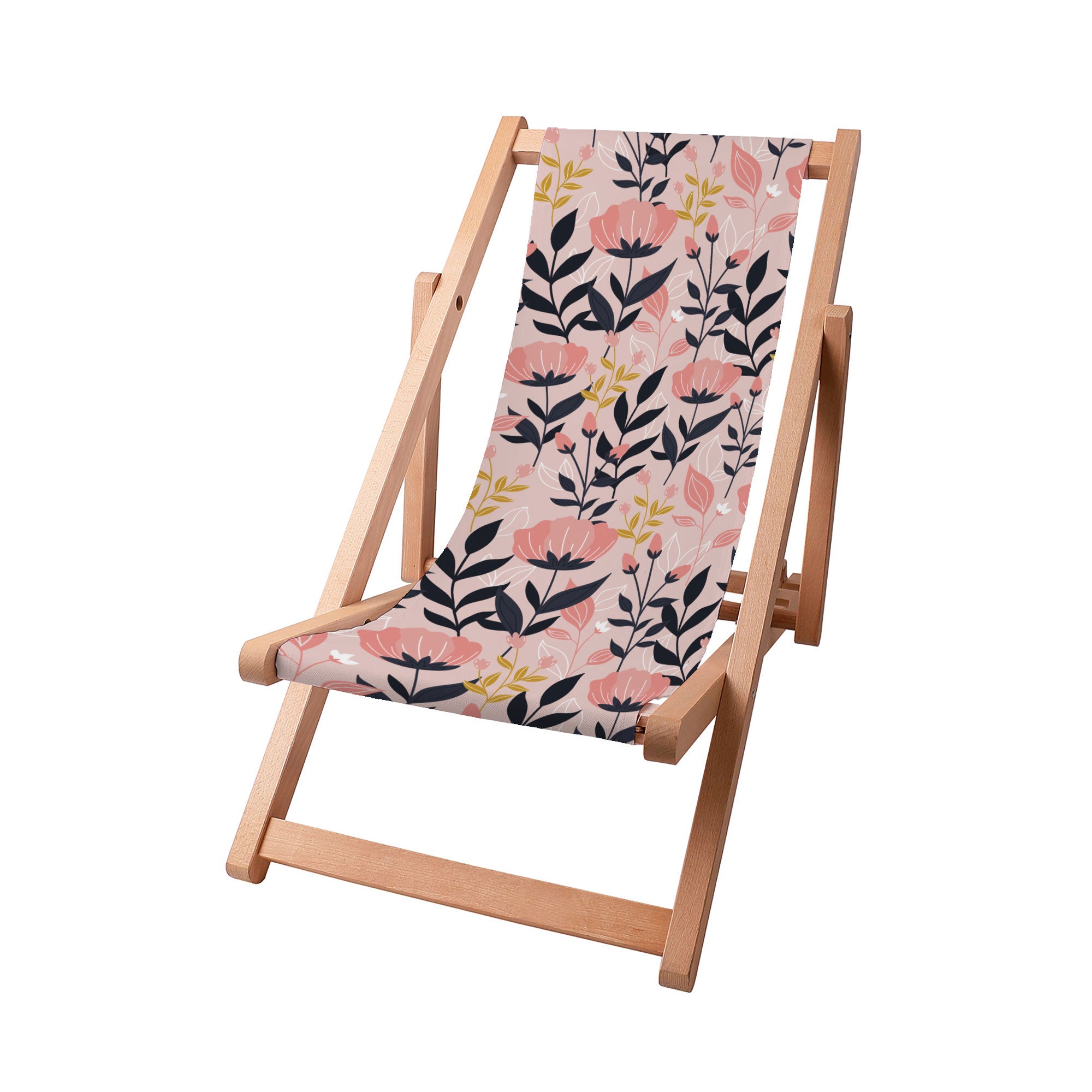 Holzliegestuhl Rosa und Marineblaue Blumen-S