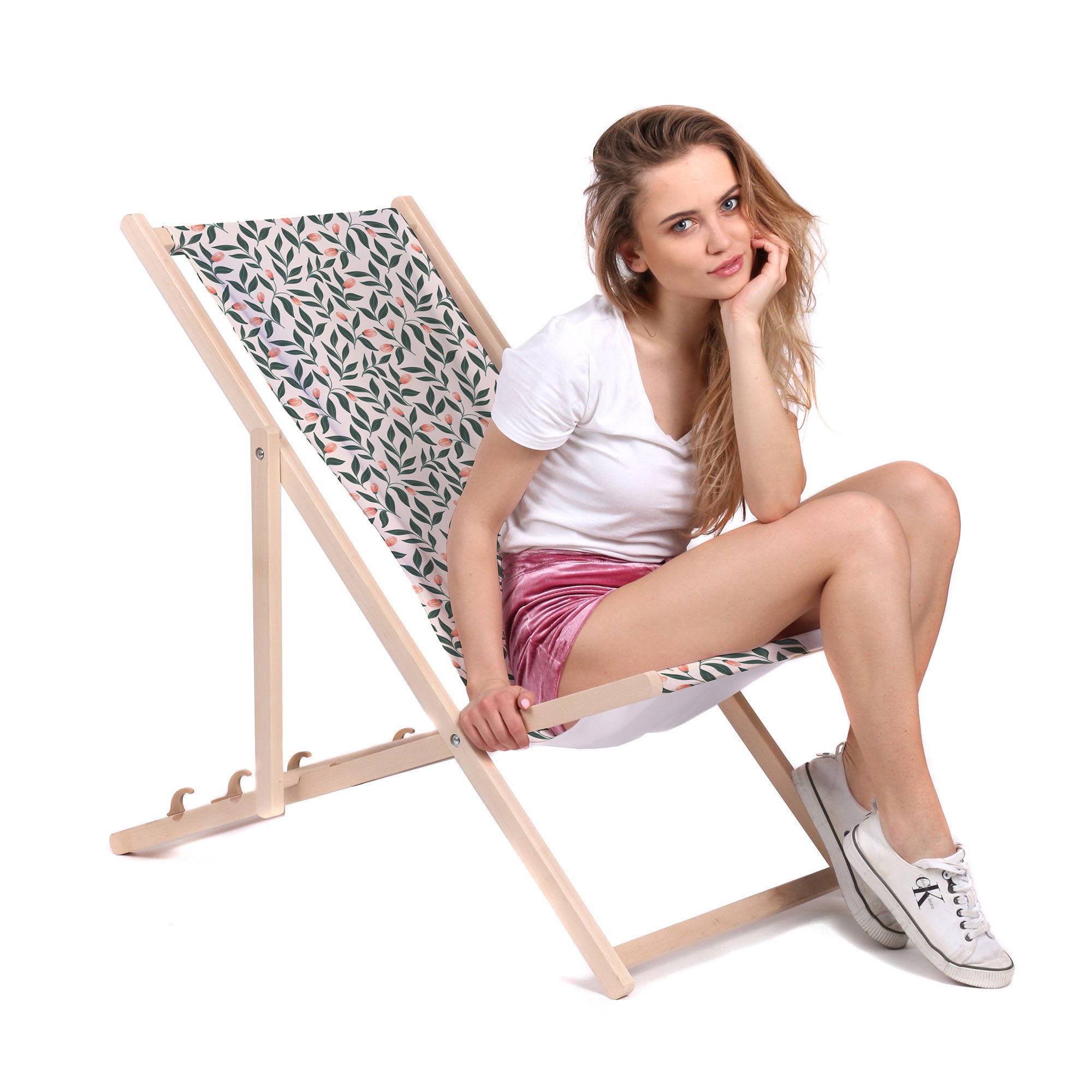 Holzliegestuhl Muster Rosa Beeren-M