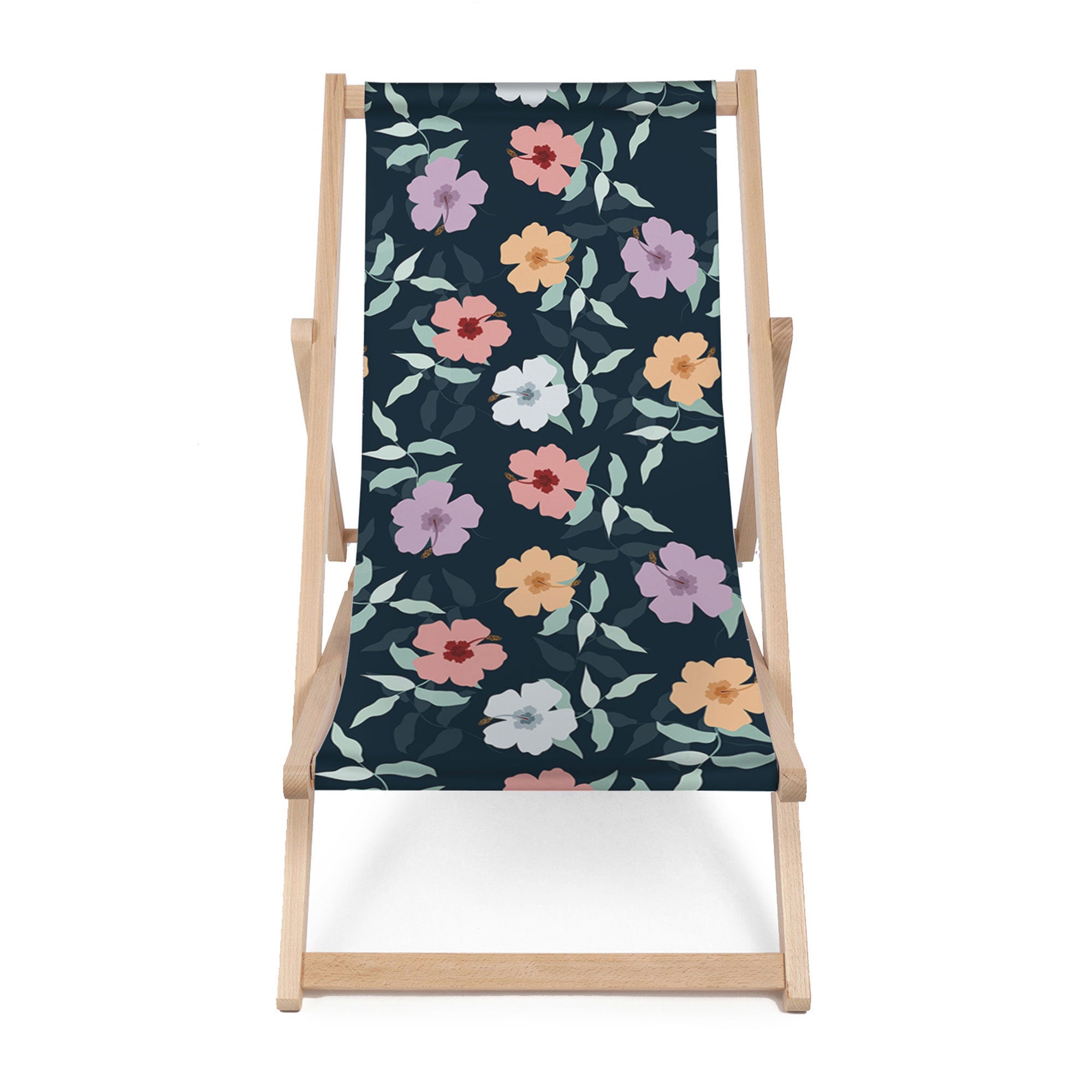 Holzliegestuhl Einfache Blumen auf Marine-M