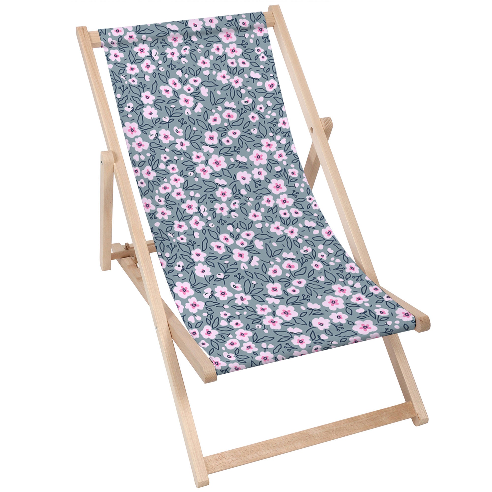 Holzliegestuhl Abstrakte Kleine Rosa Blumen-M