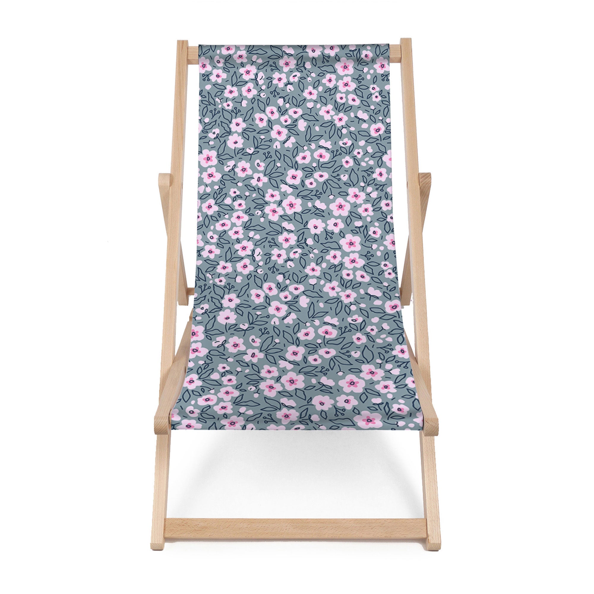 Holzliegestuhl Abstrakte Kleine Rosa Blumen-M