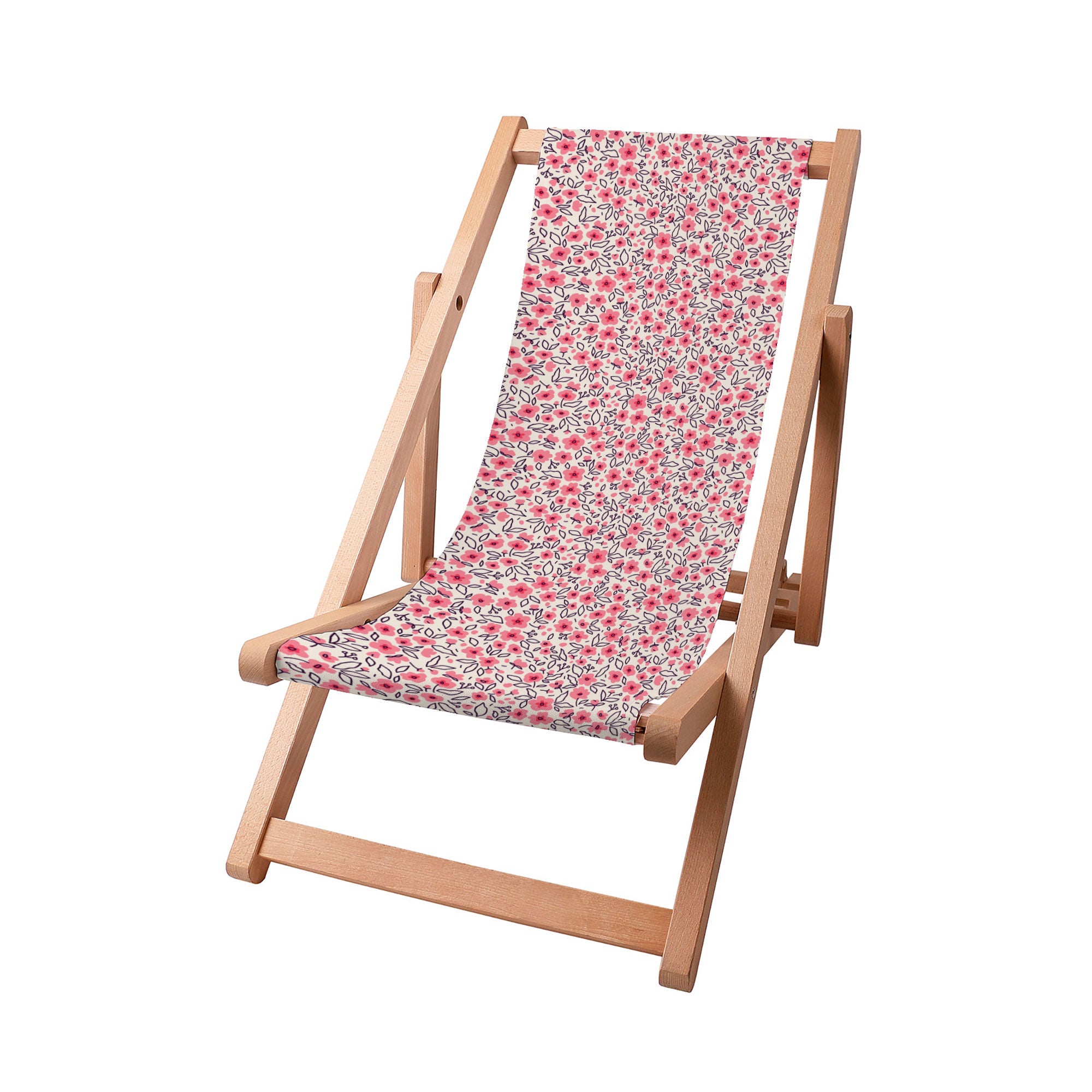 Wooden Deck Chair Small Pink Flowers