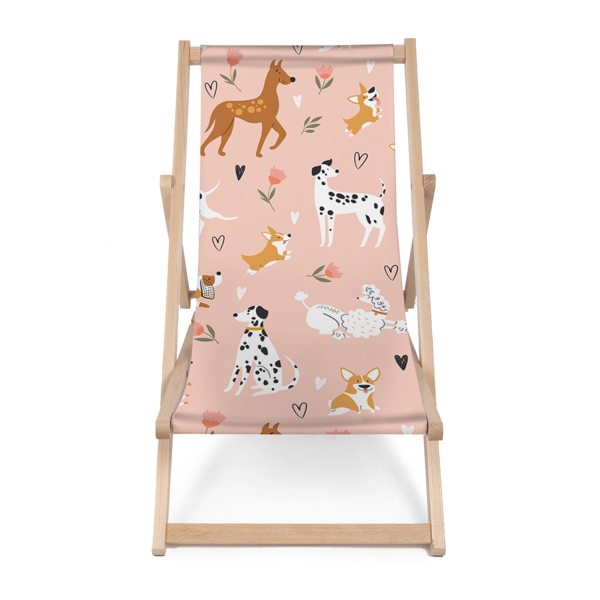 Holzliegestuhl Rosa Cartoon Hunde-M