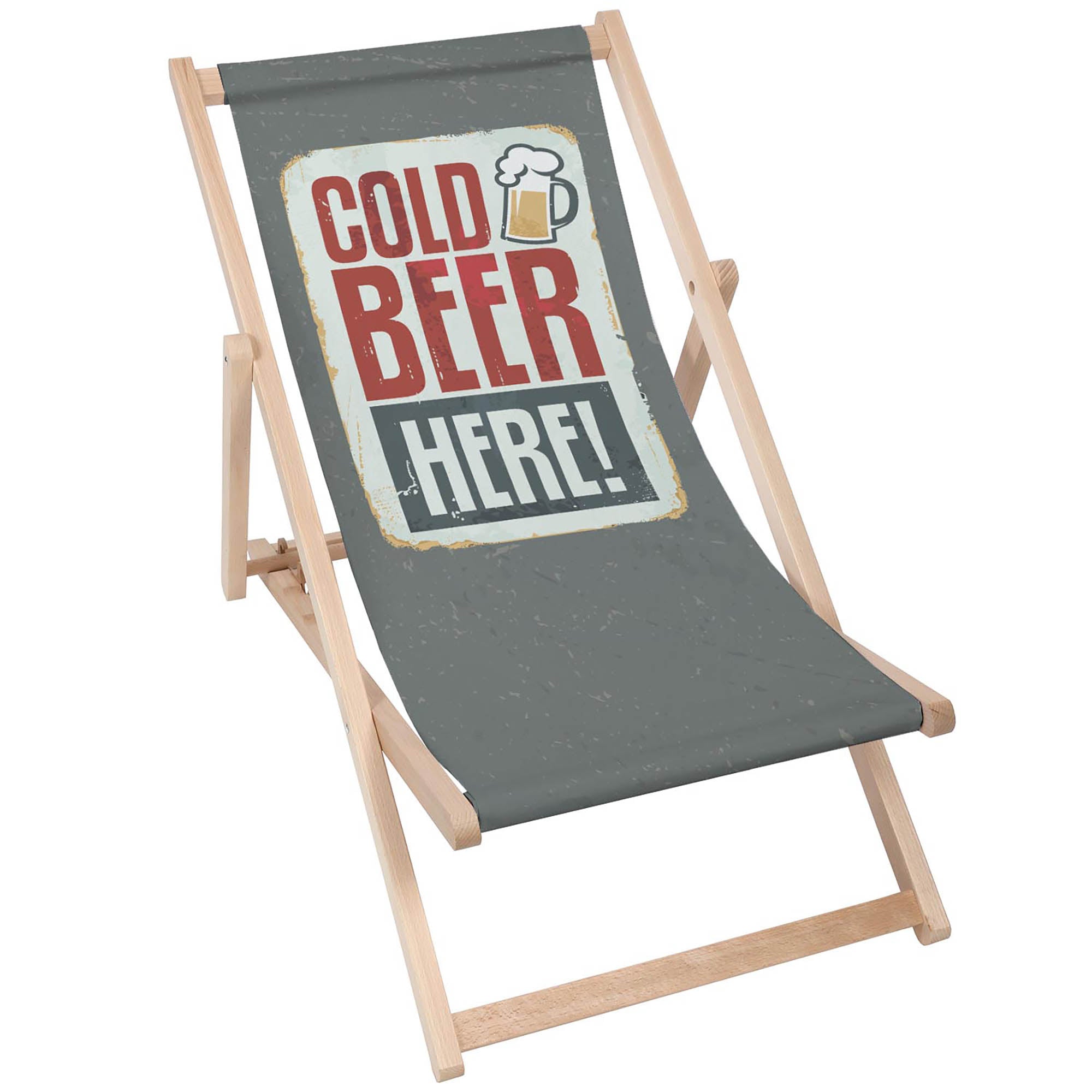 Holzliegestuhl Kaltes Bier hier