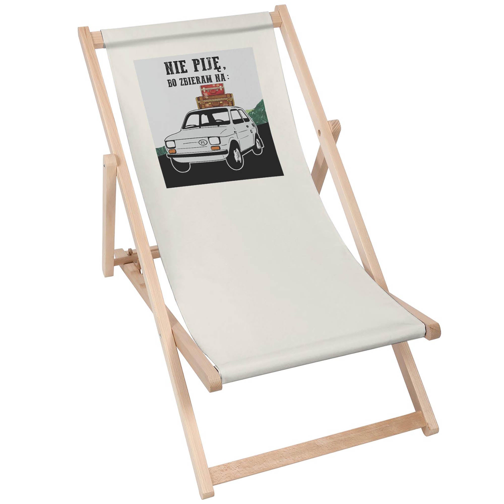 Holzliegestuhl Ich spare für Urlaub