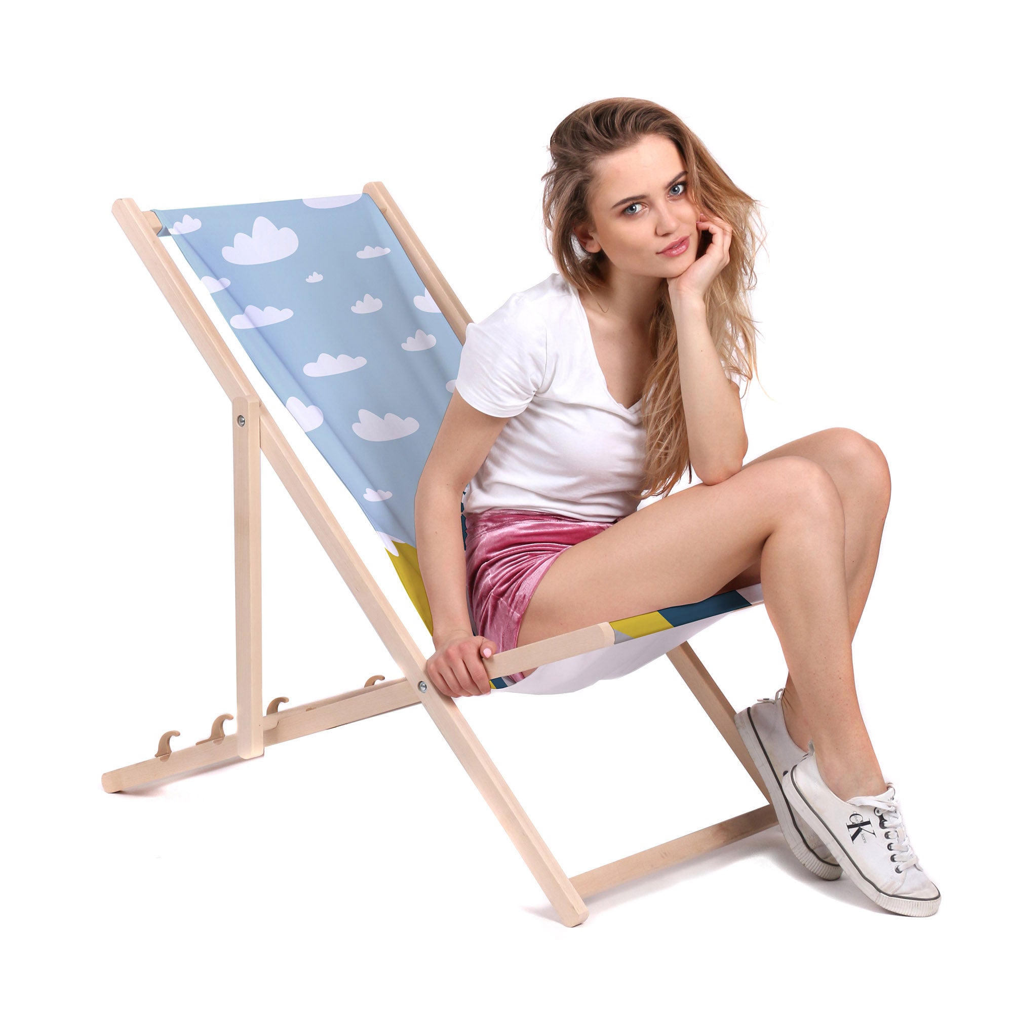 Wooden deck chair Clouds and Mountains-M