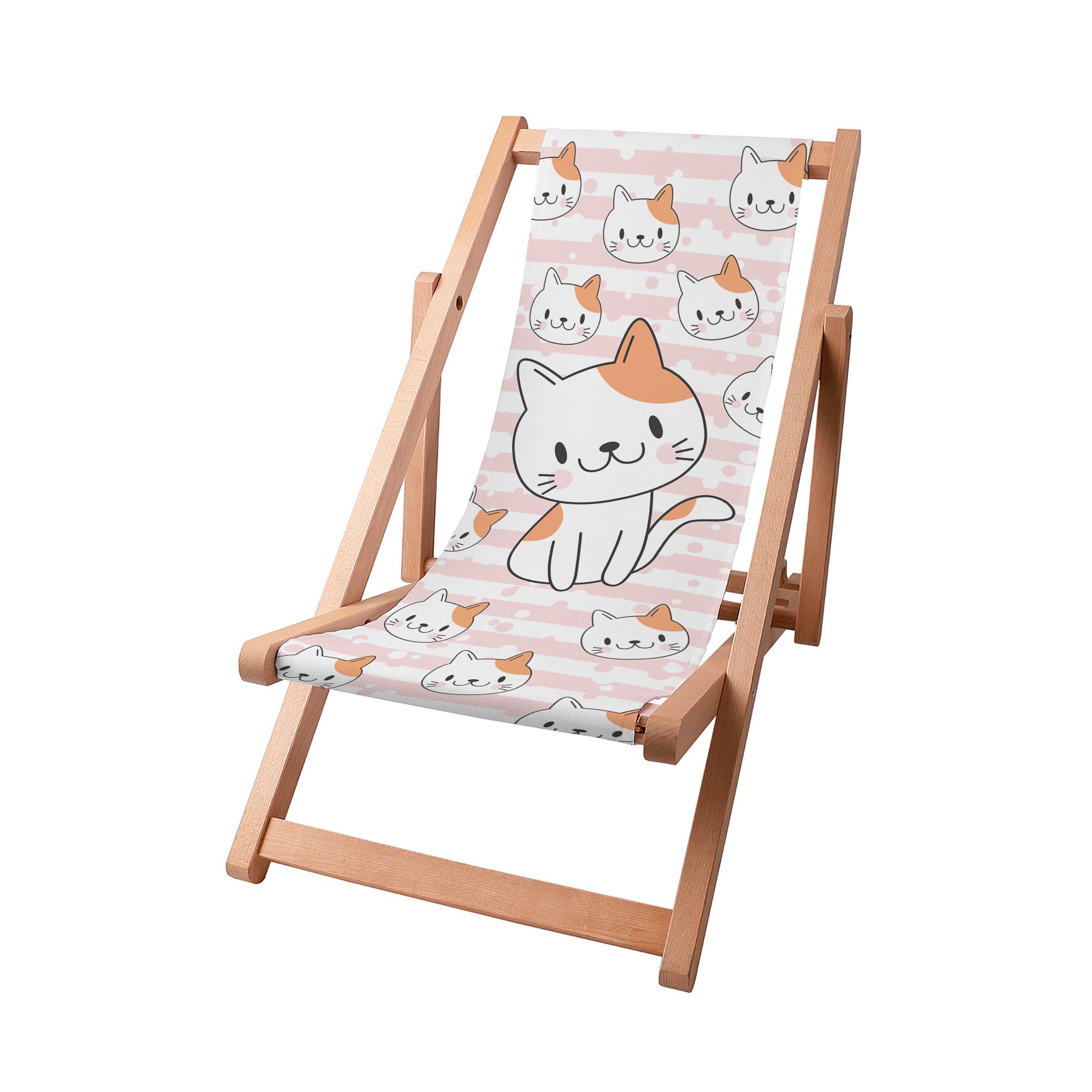 Wooden Deck Chair Smiling Cat