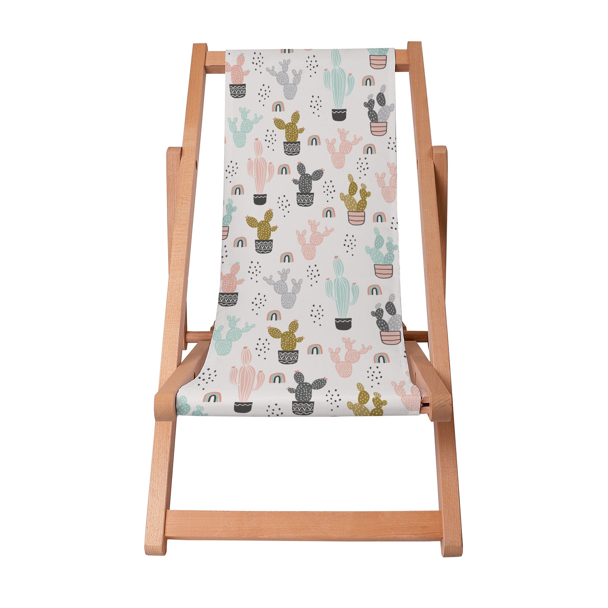 Wooden Deck Chair Colorful Cactus