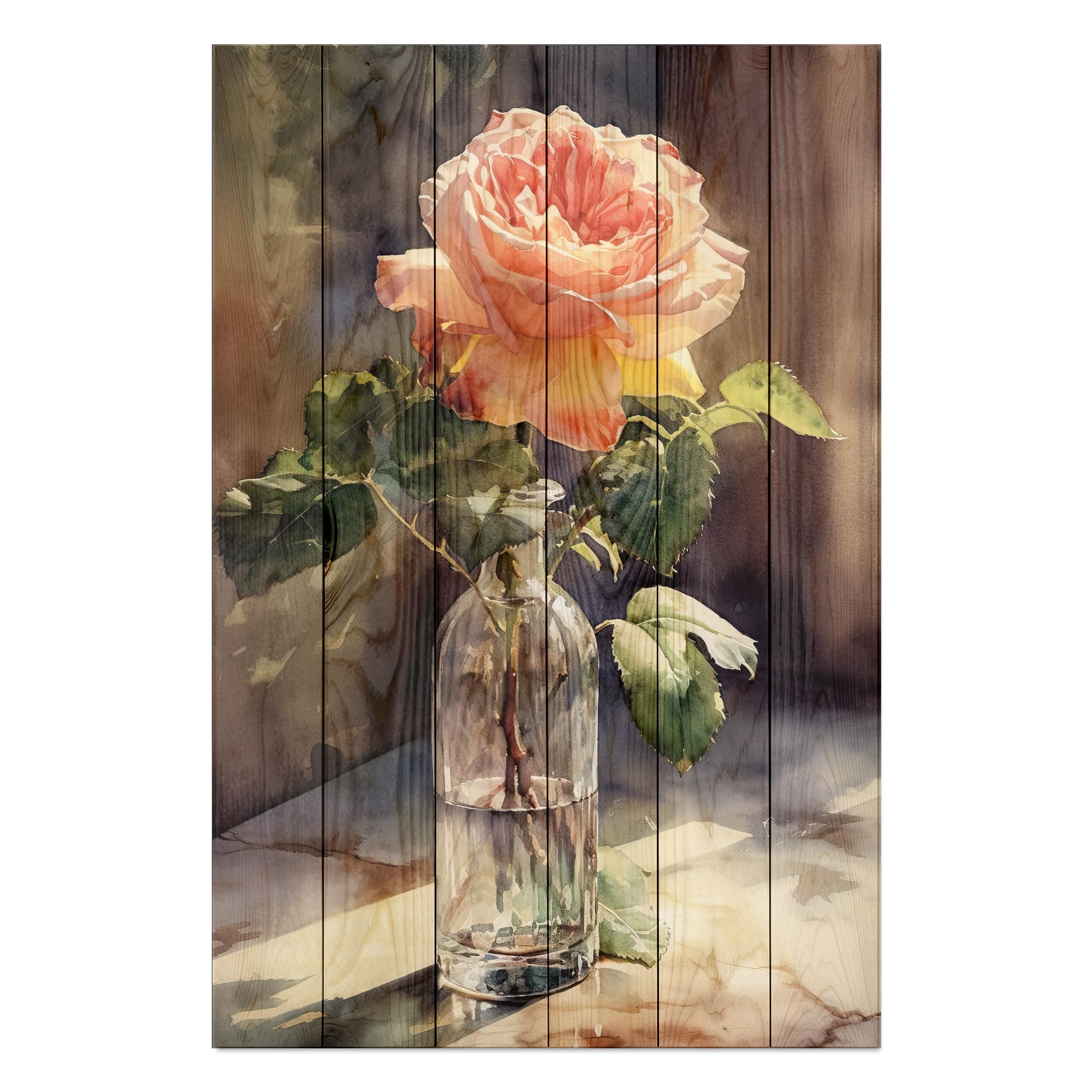 Bild Holz Aquarell Vintage Rose-20x30 cm