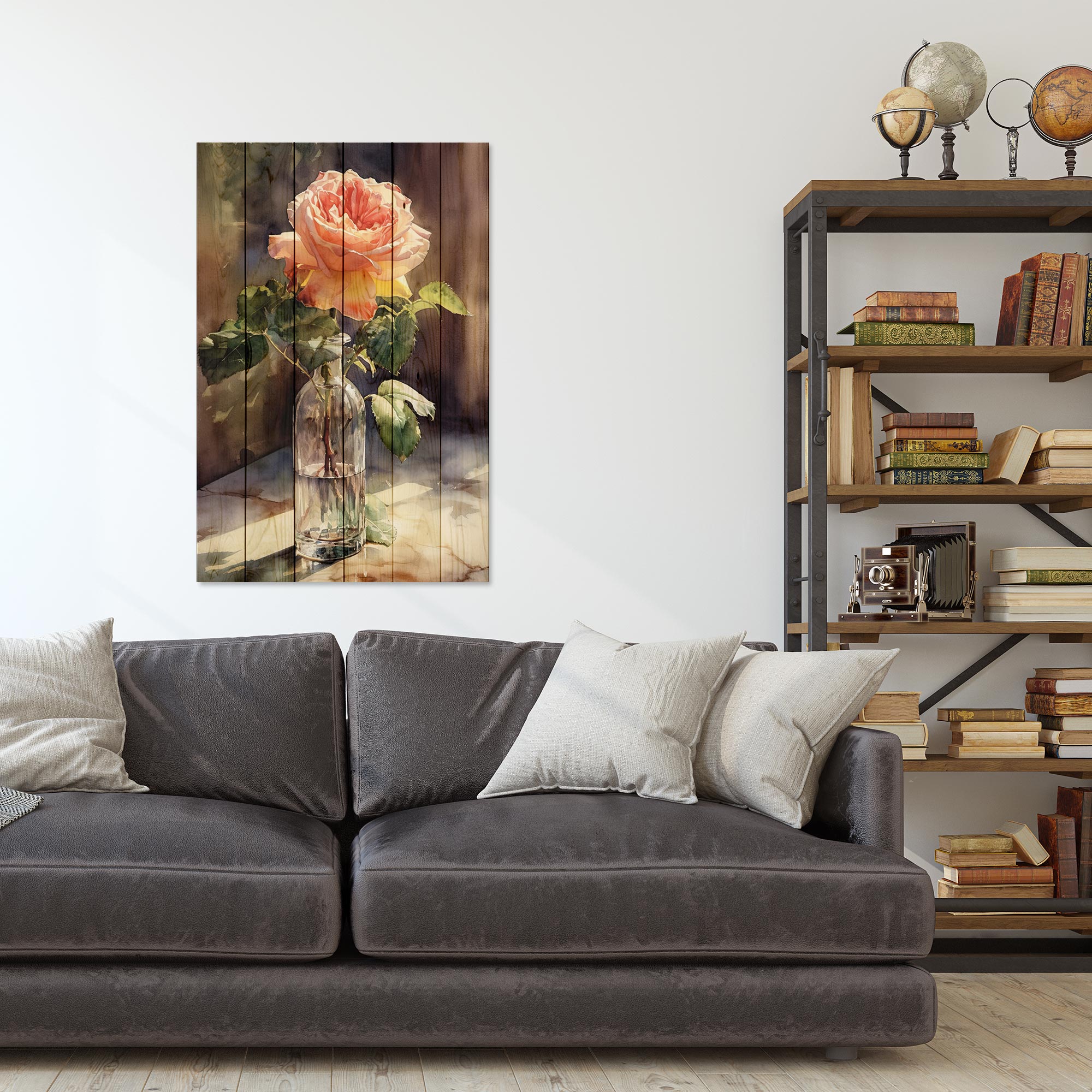 Bild Holz Aquarell Vintage Rose-40x60 cm