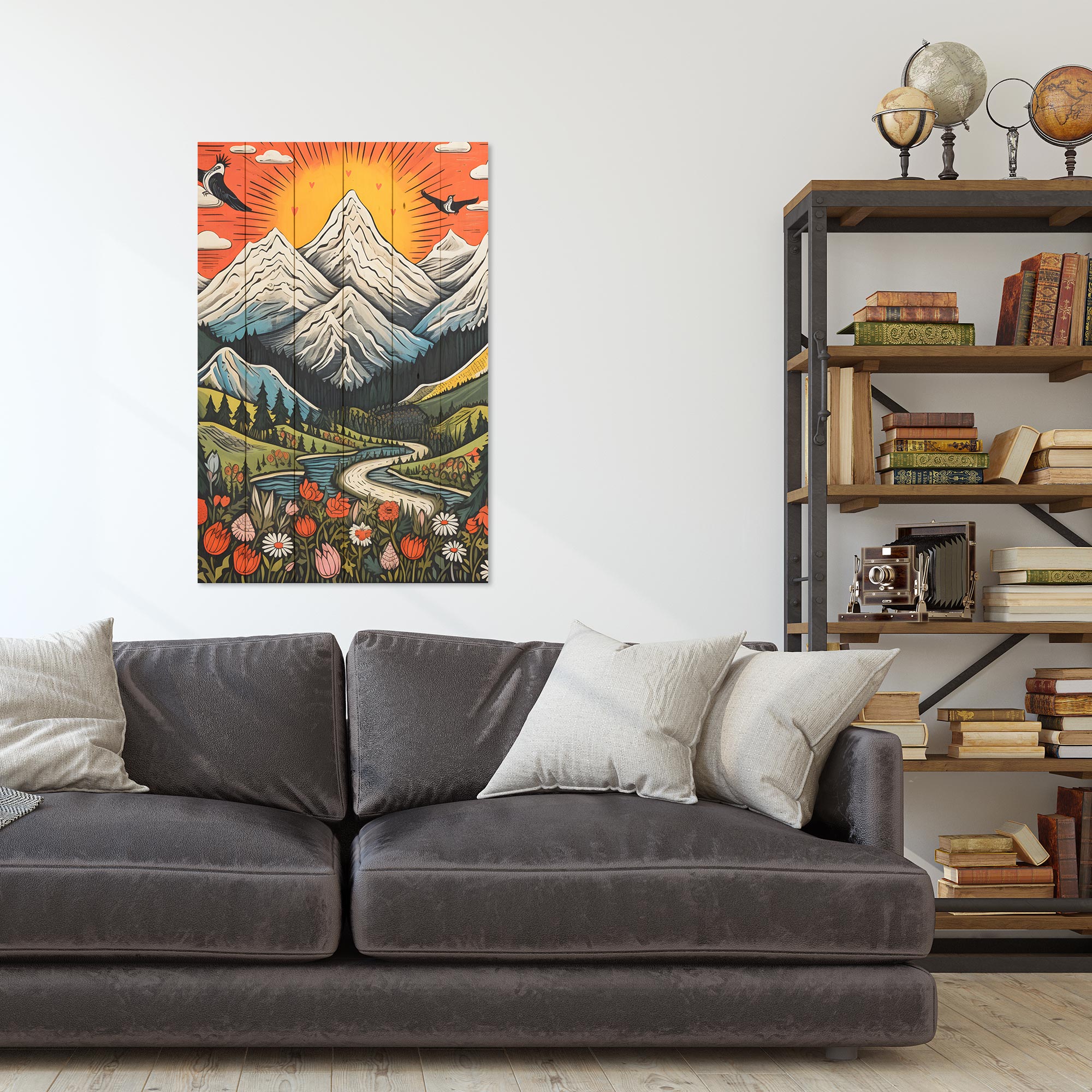 Bild Holz Vintage Berg-70x90 cm