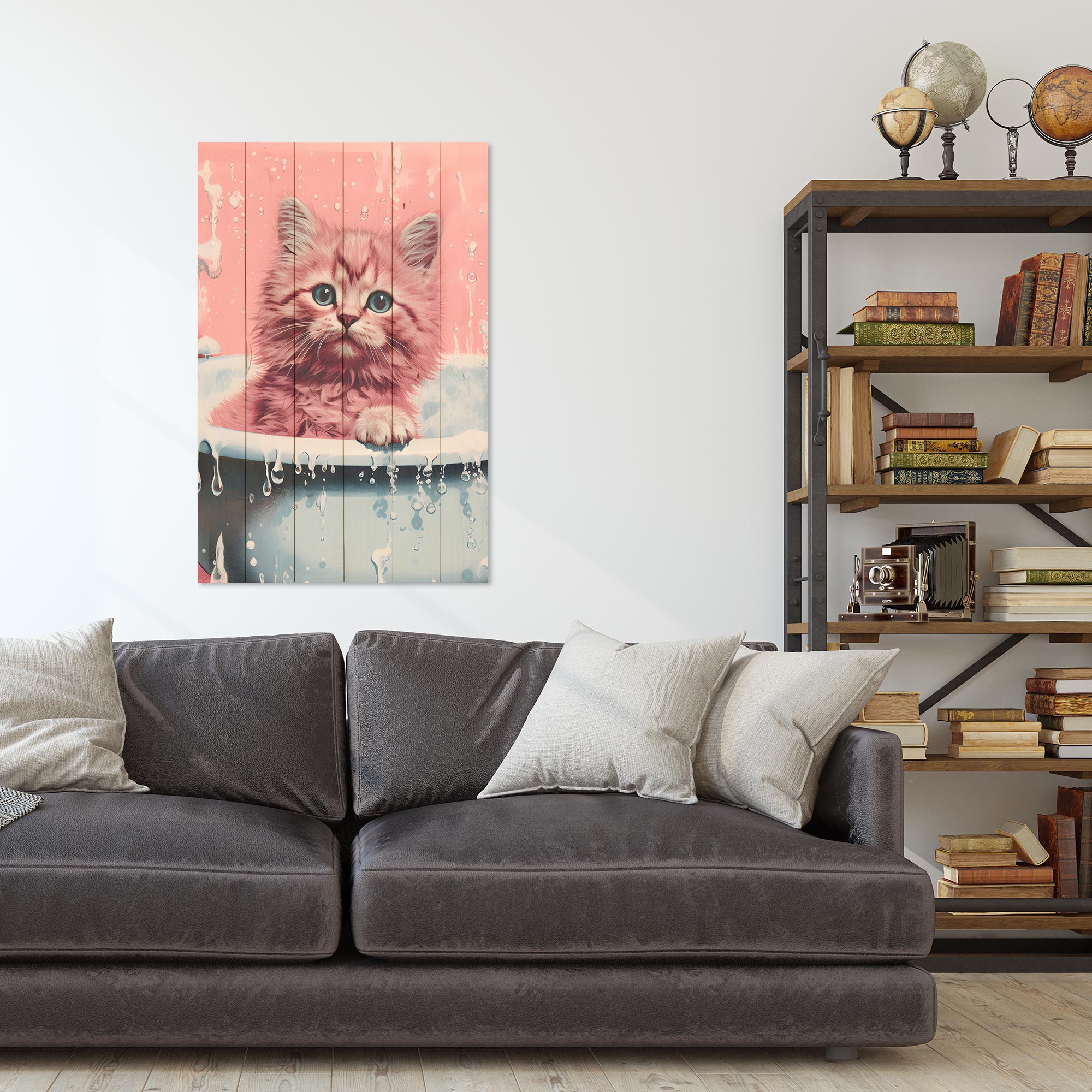 Bild Holz Süßes Kätzchen Bad-70x90 cm