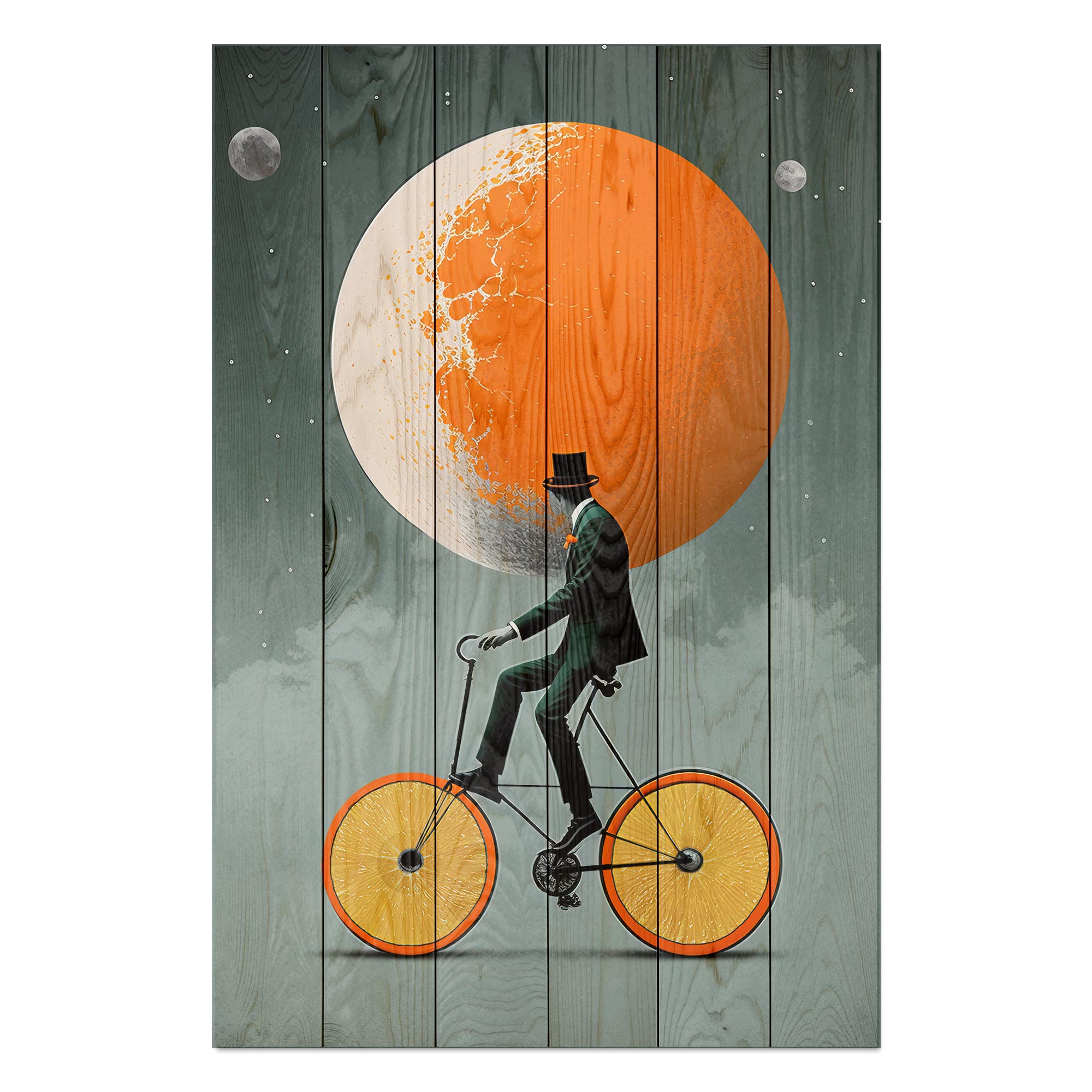 Bild Wood Vintage orange Mond-70x90 cm