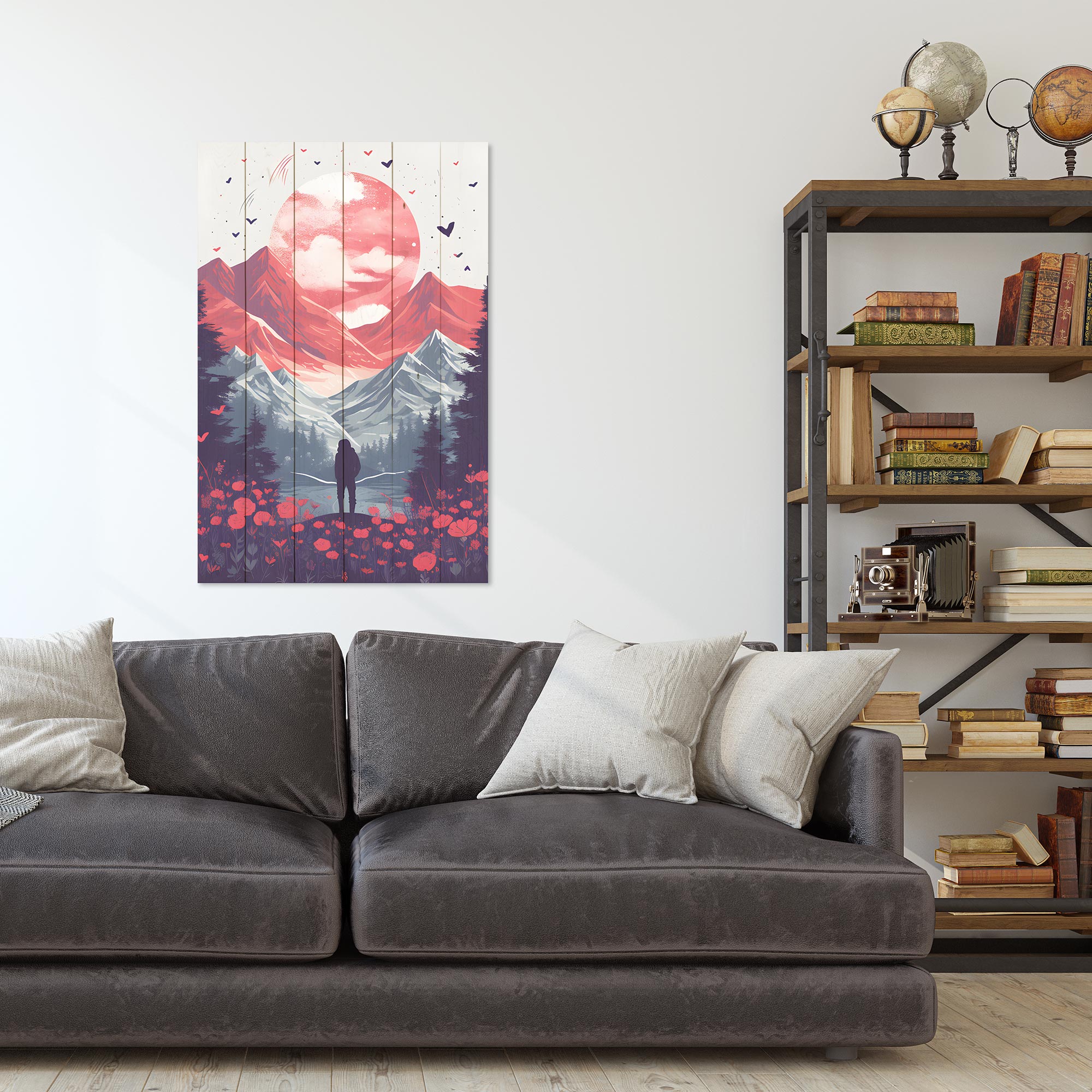 Bild Wood Pinker Mond über Bergen-30x40 cm