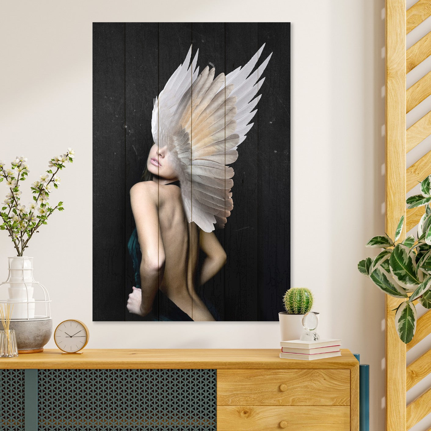 Bild Wood Frau mit weißen Flügeln-20x30 cm