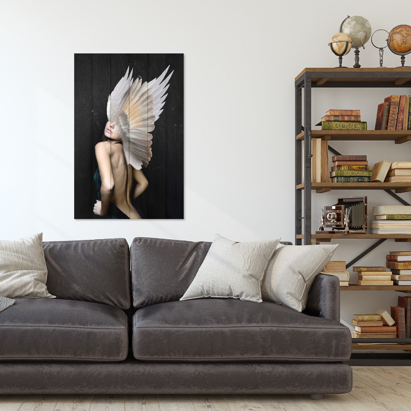 Bild Wood Frau mit weißen Flügeln-20x30 cm
