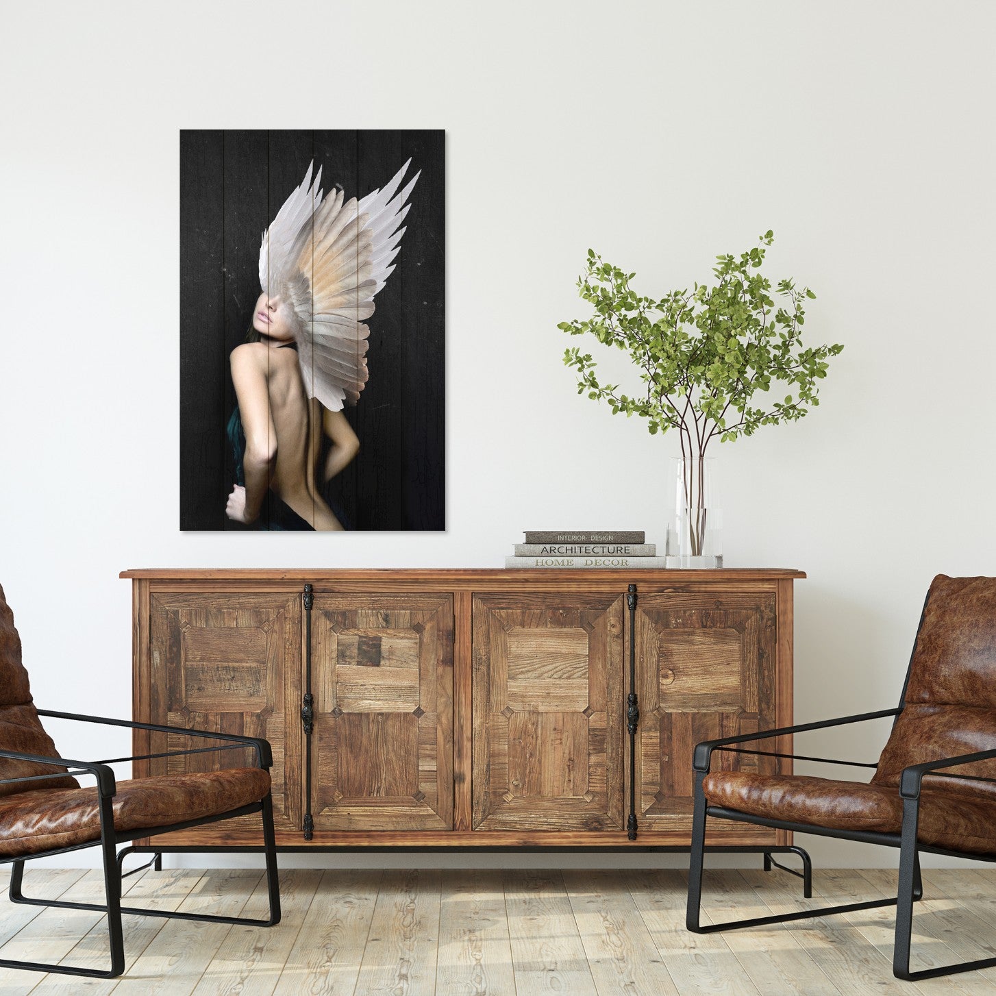 Bild Wood Frau mit weißen Flügeln-20x30 cm