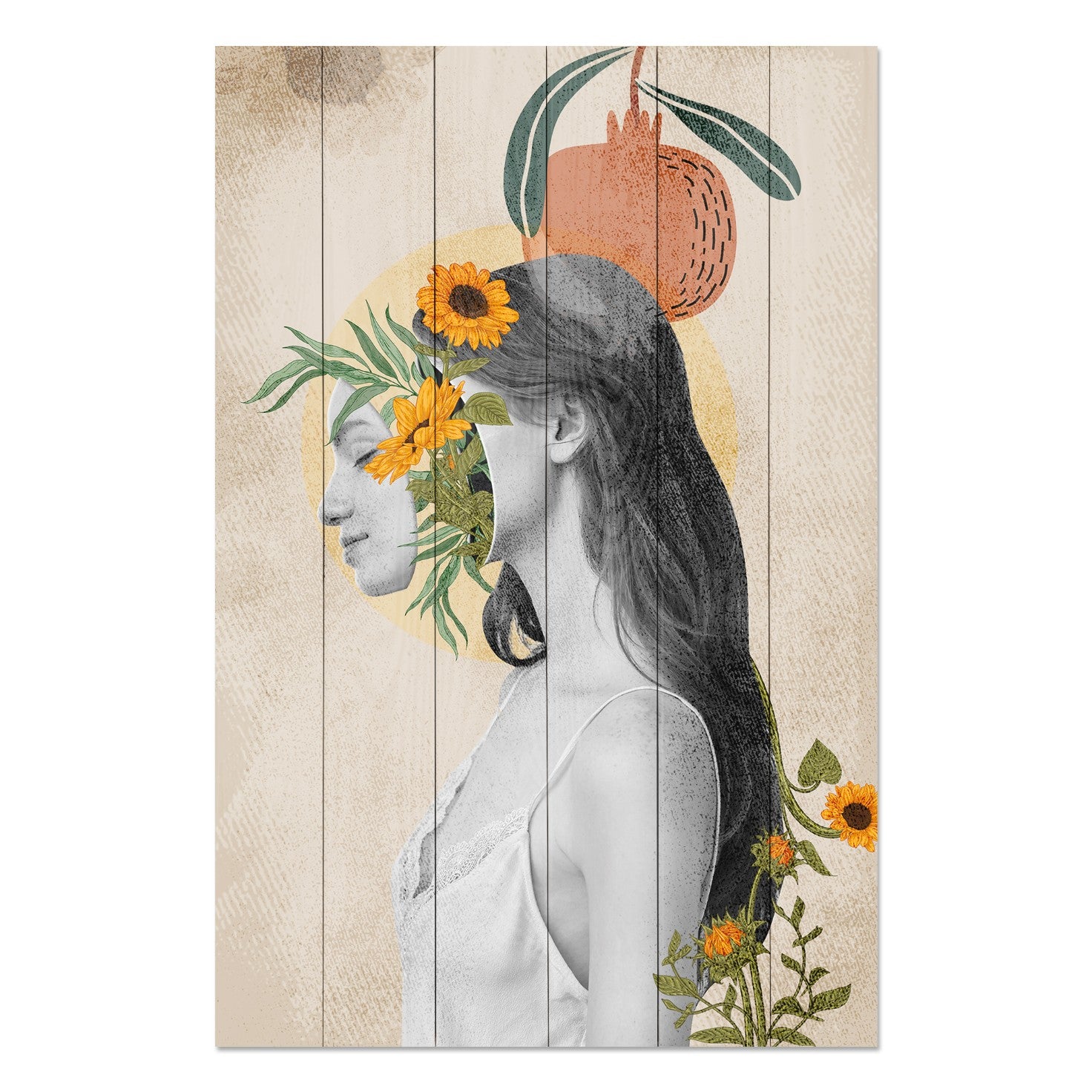 Bild Wood Frau mit Kopf in Blumen