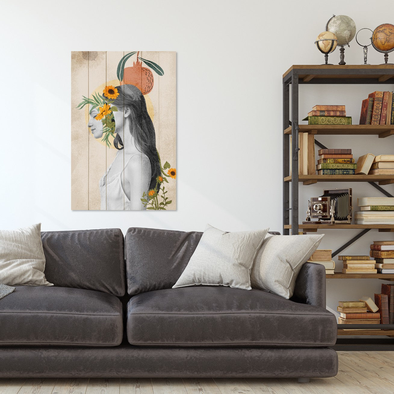Bild Wood Frau mit Kopf in Blumen