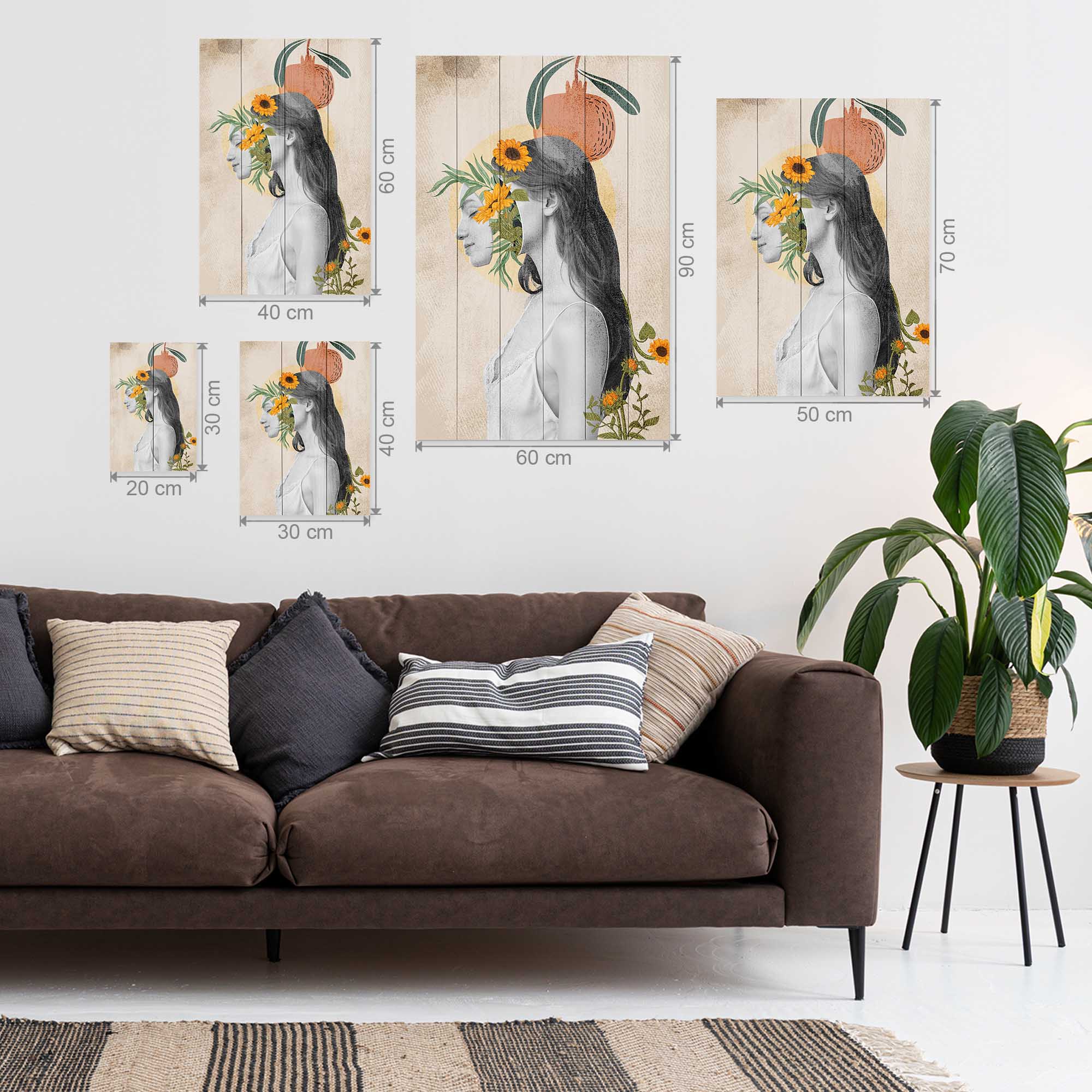 Bild Wood Frau mit Kopf in Blumen-20x30 cm