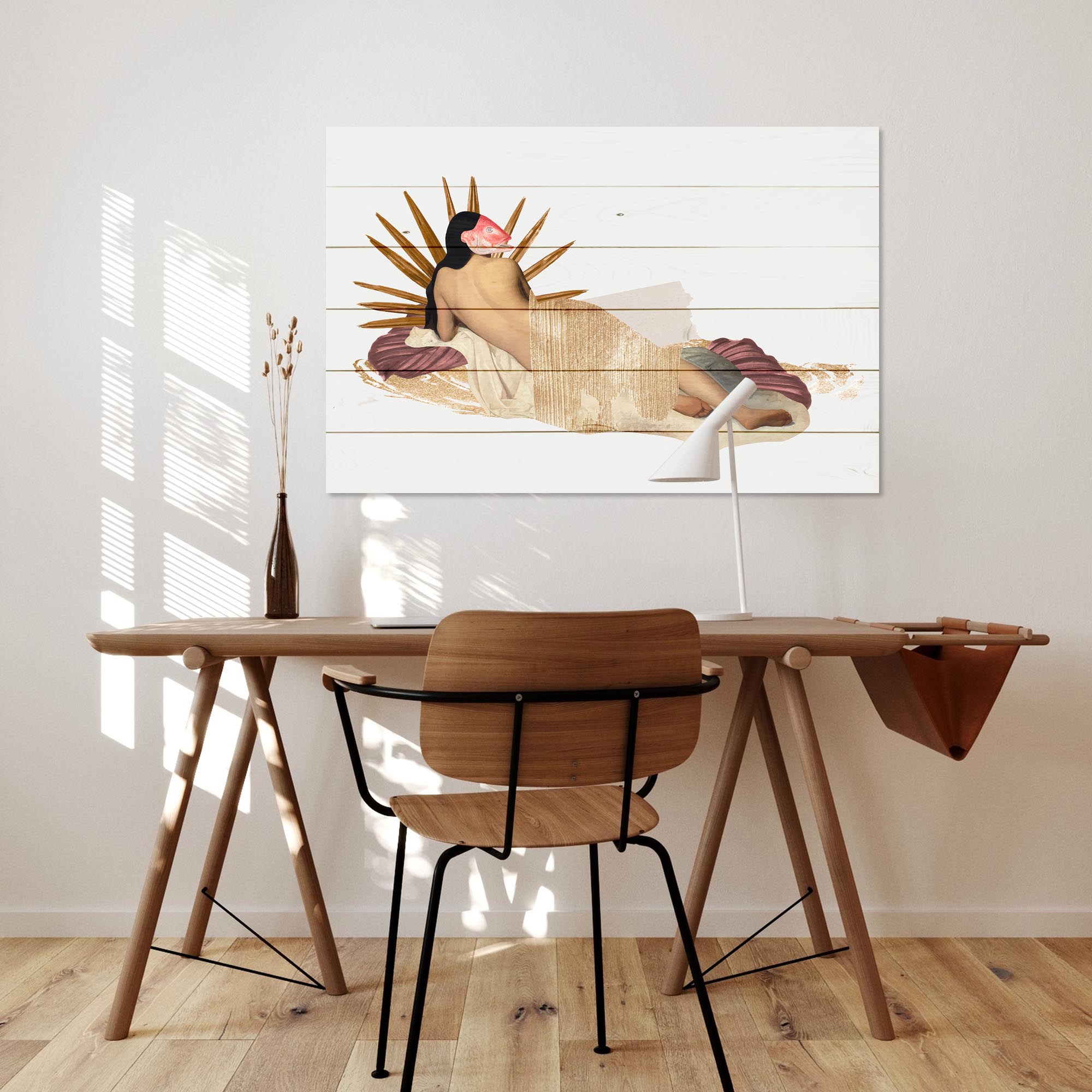 Bild Wood Frau mit Fischmaske-30x30 cm