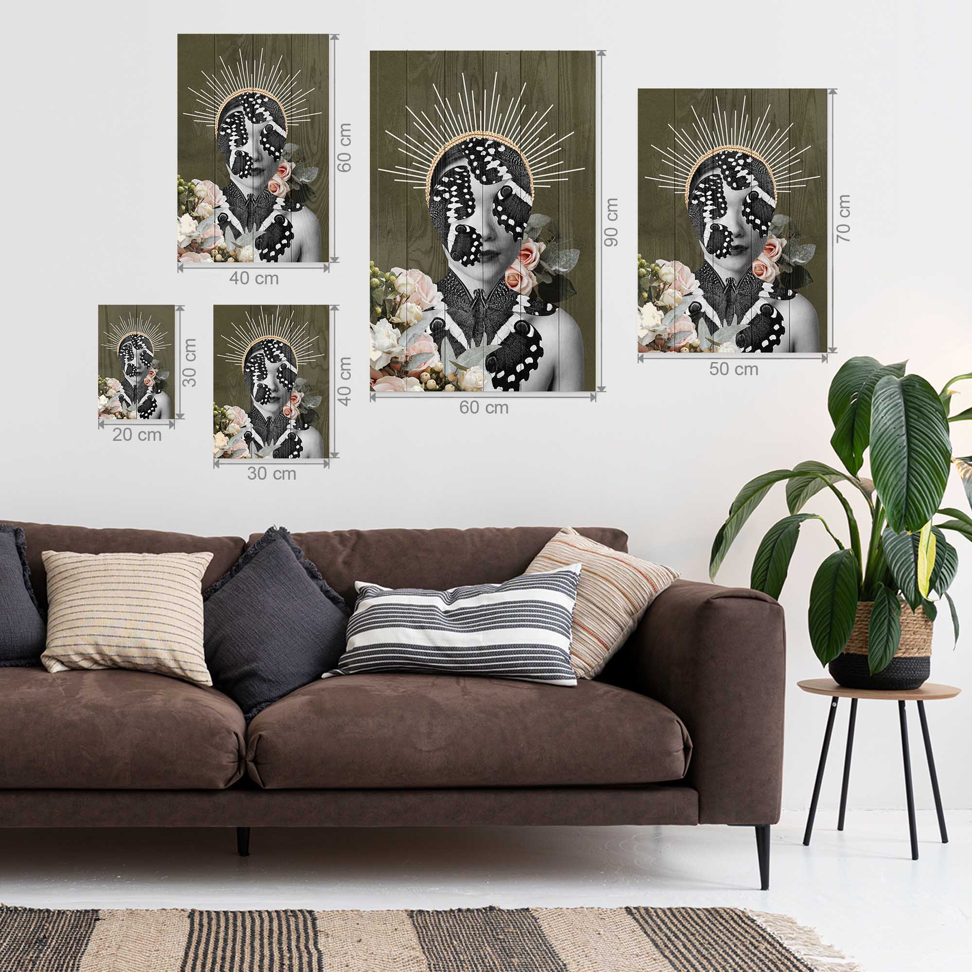 Obraz Wood Žena s motýľou tvárou-50x70 cm