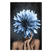 Bild Holz Frau mit großen blauen Blumen