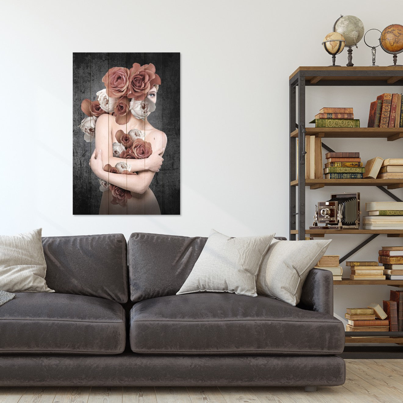 Bild Holz Frau in Blumen-70x90 cm