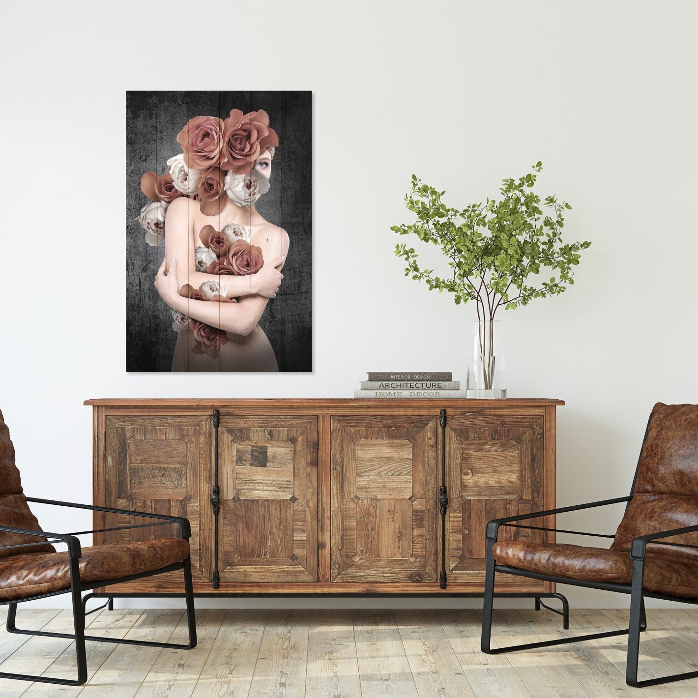 Bild Holz Frau in Blumen-70x90 cm