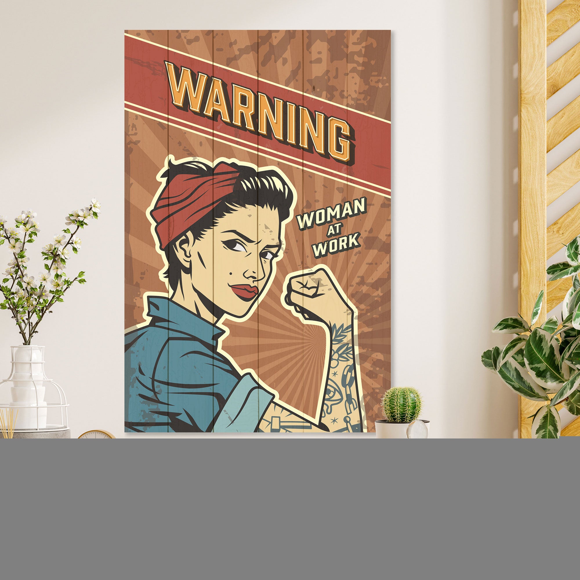 Wood Picture Warning-30x40 cm