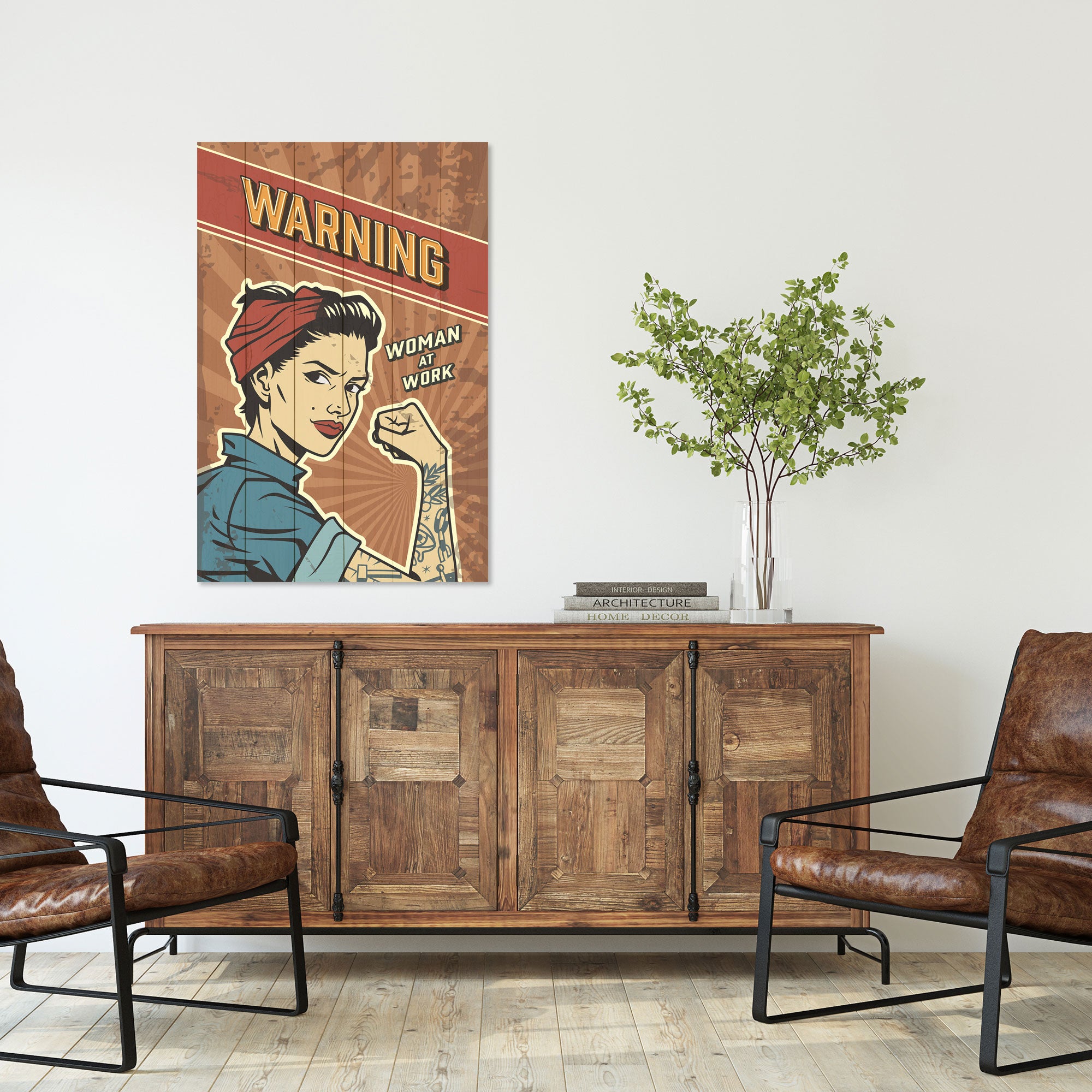 Wood Picture Warning-30x40 cm