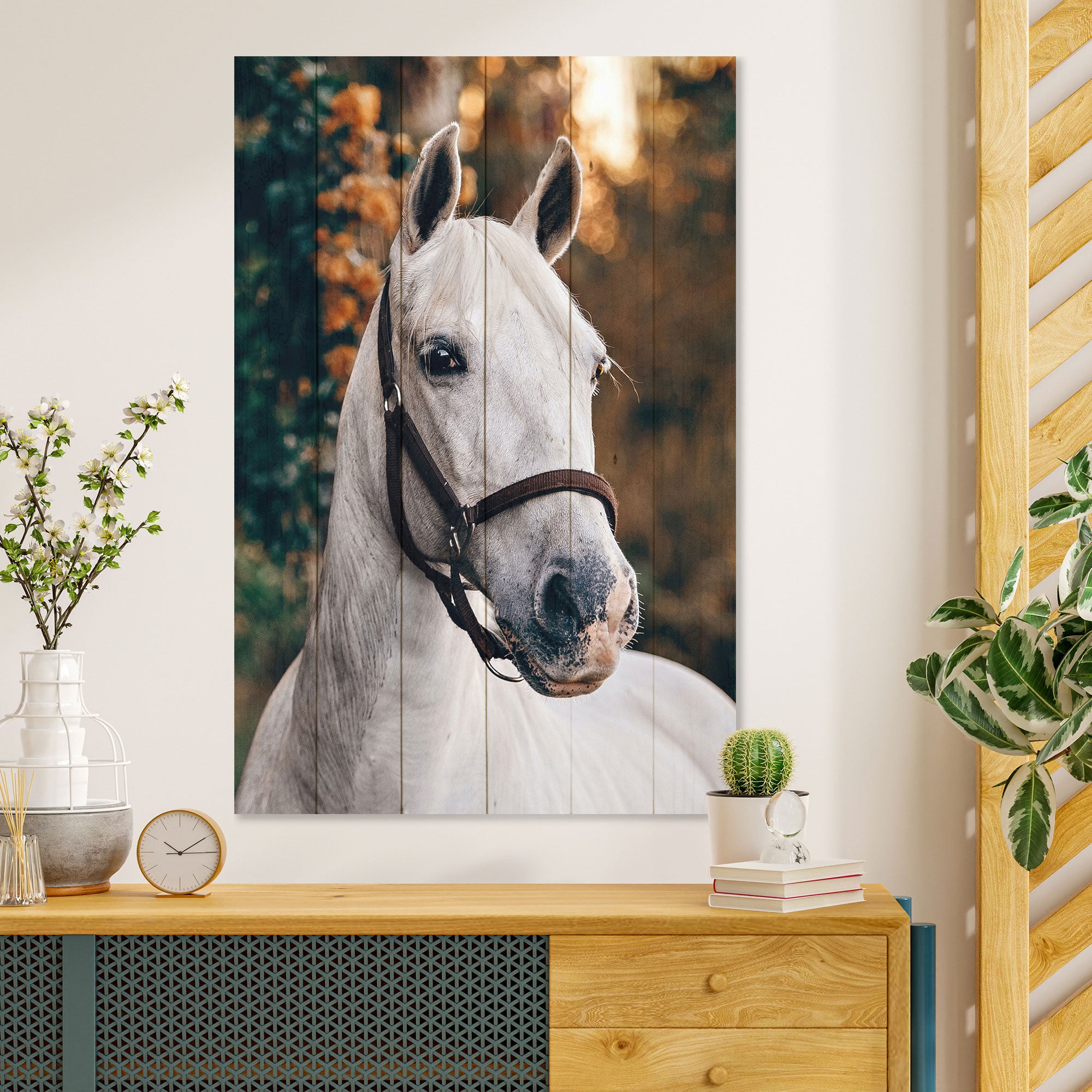Wood Picture White Horse-20x30 cm