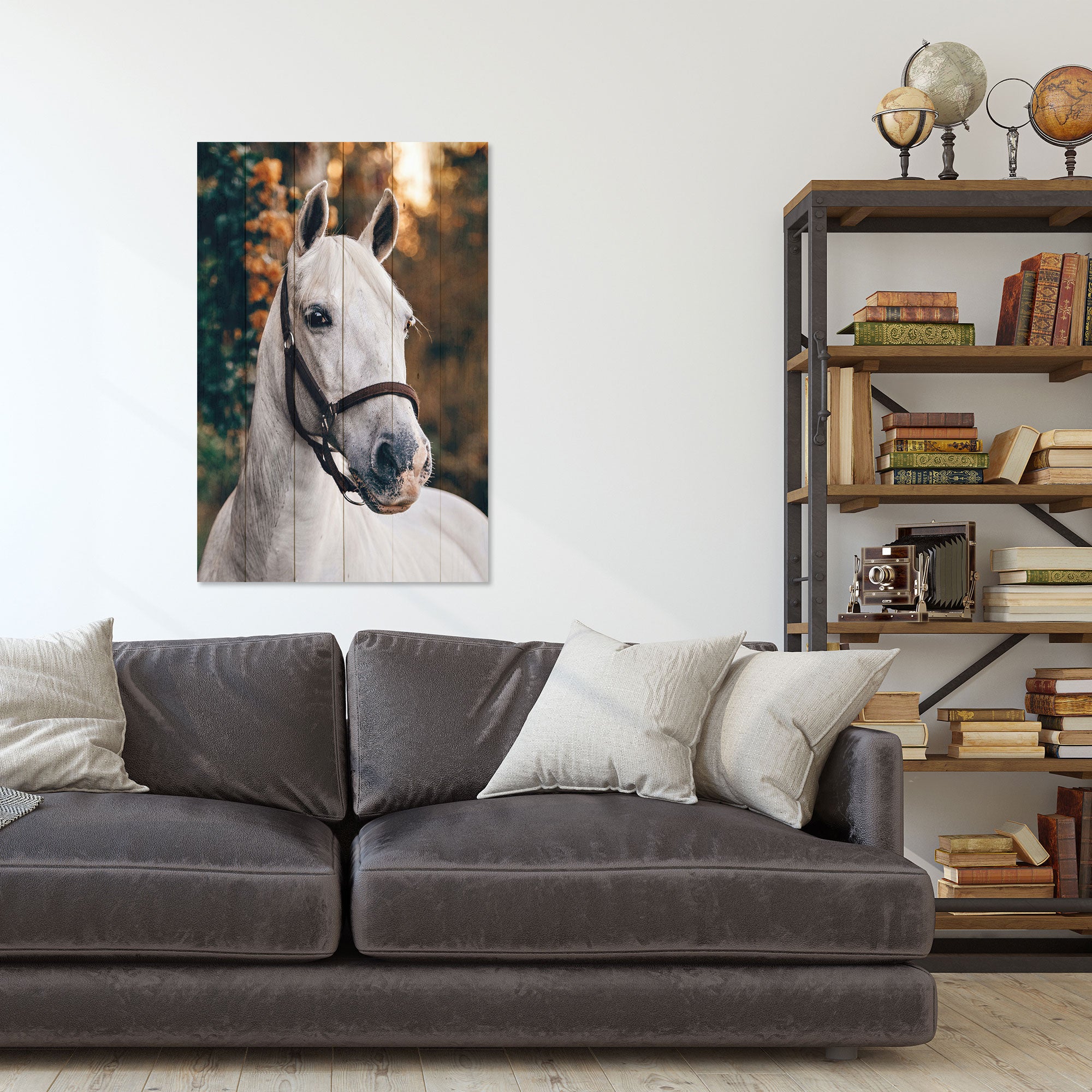 Wood Picture White Horse-20x30 cm
