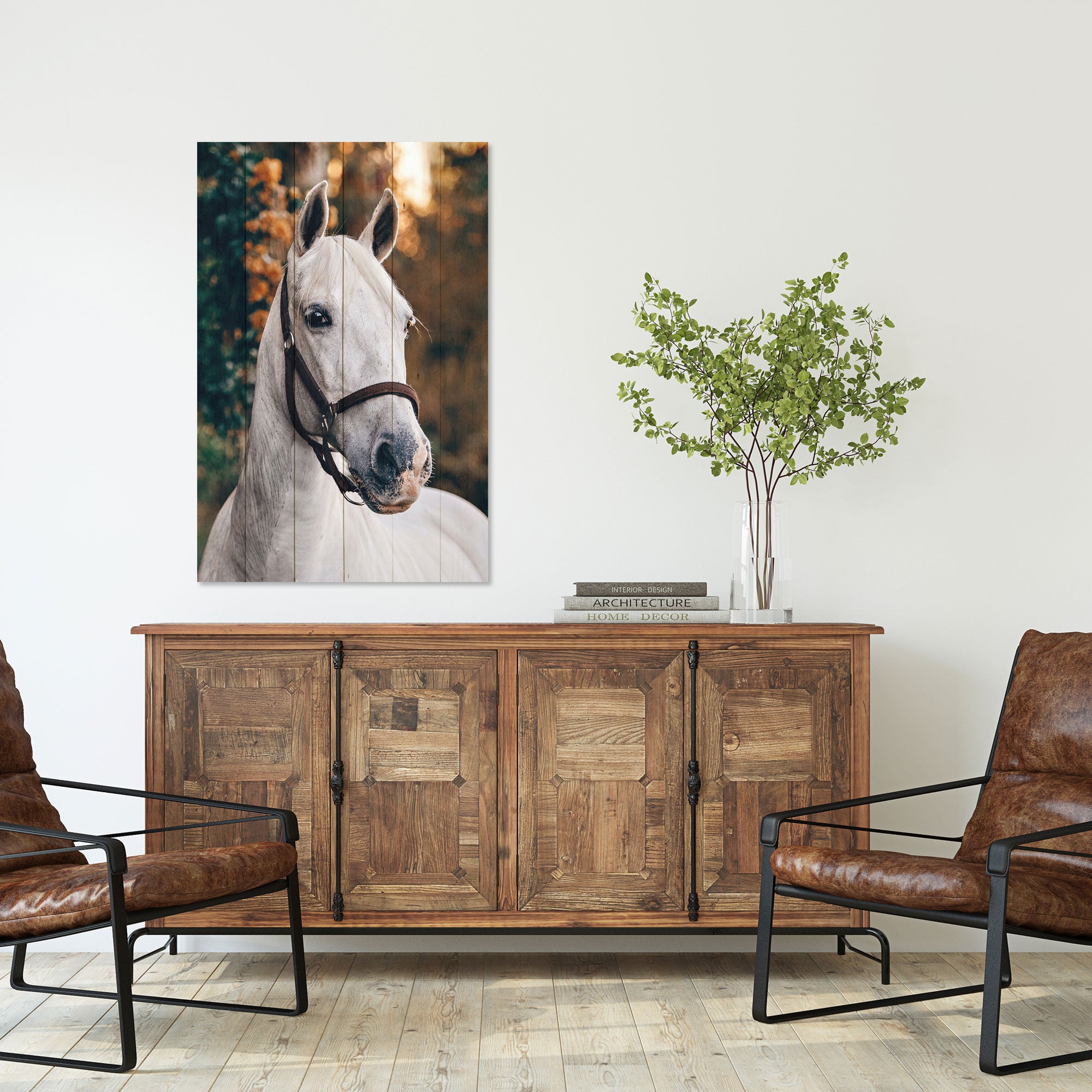 Wood Picture White Horse-20x30 cm