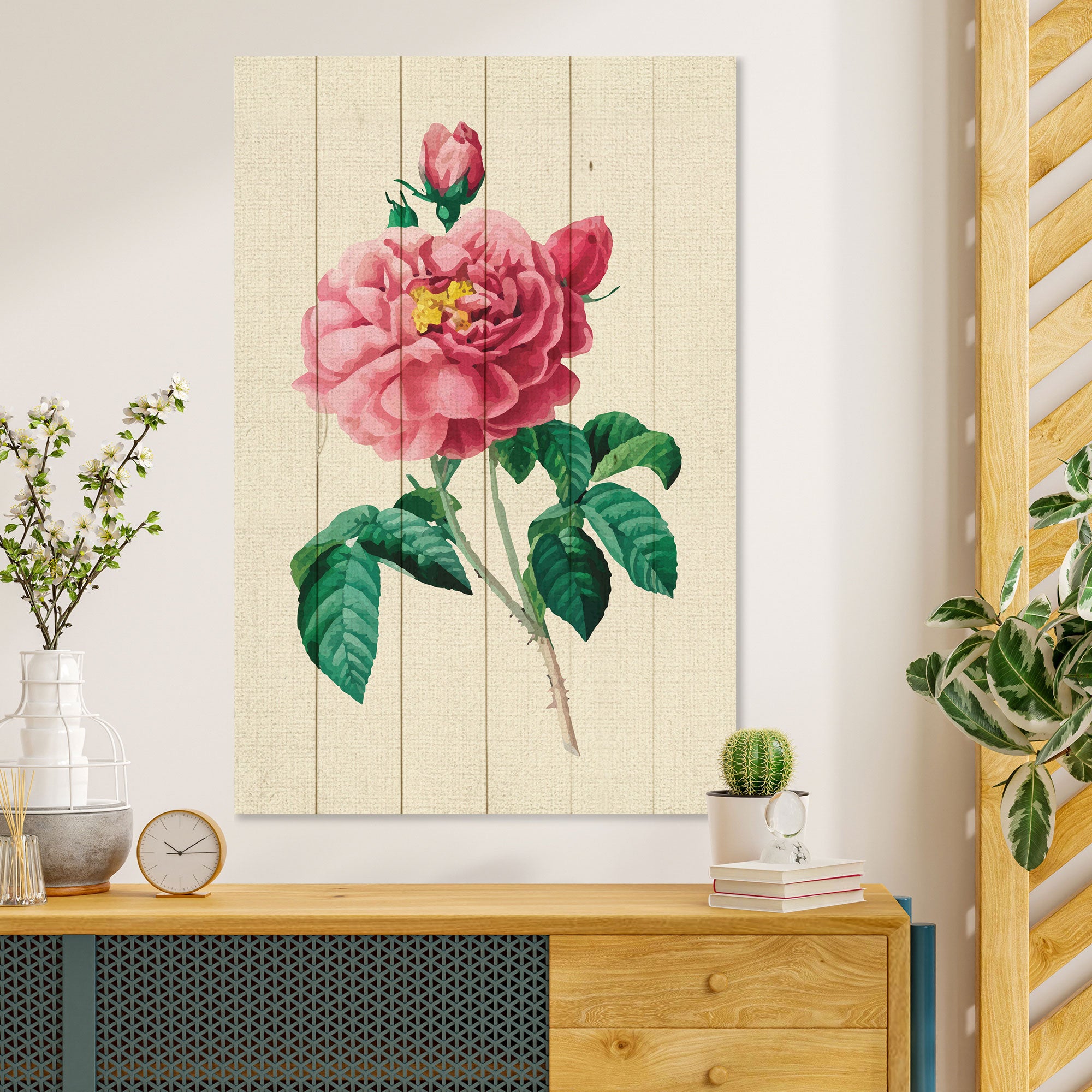 Bild Wood Vintage Pink Flowers-50x70 cm