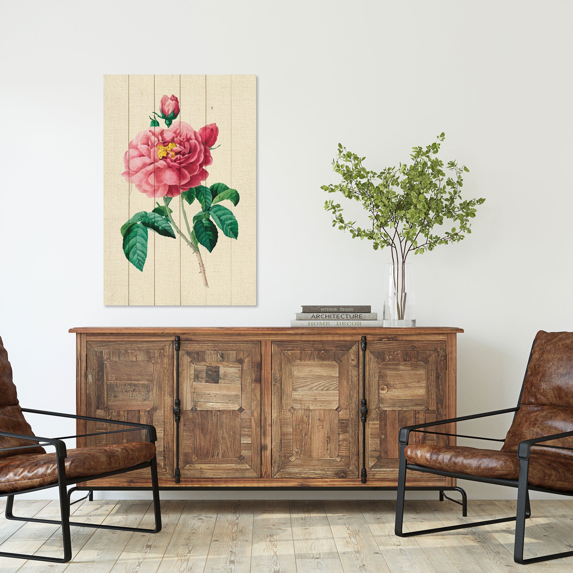 Bild Wood Vintage Pink Flowers-30x40 cm