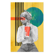 Bild Holz Vintage Frau mit Getränk-40x60 cm