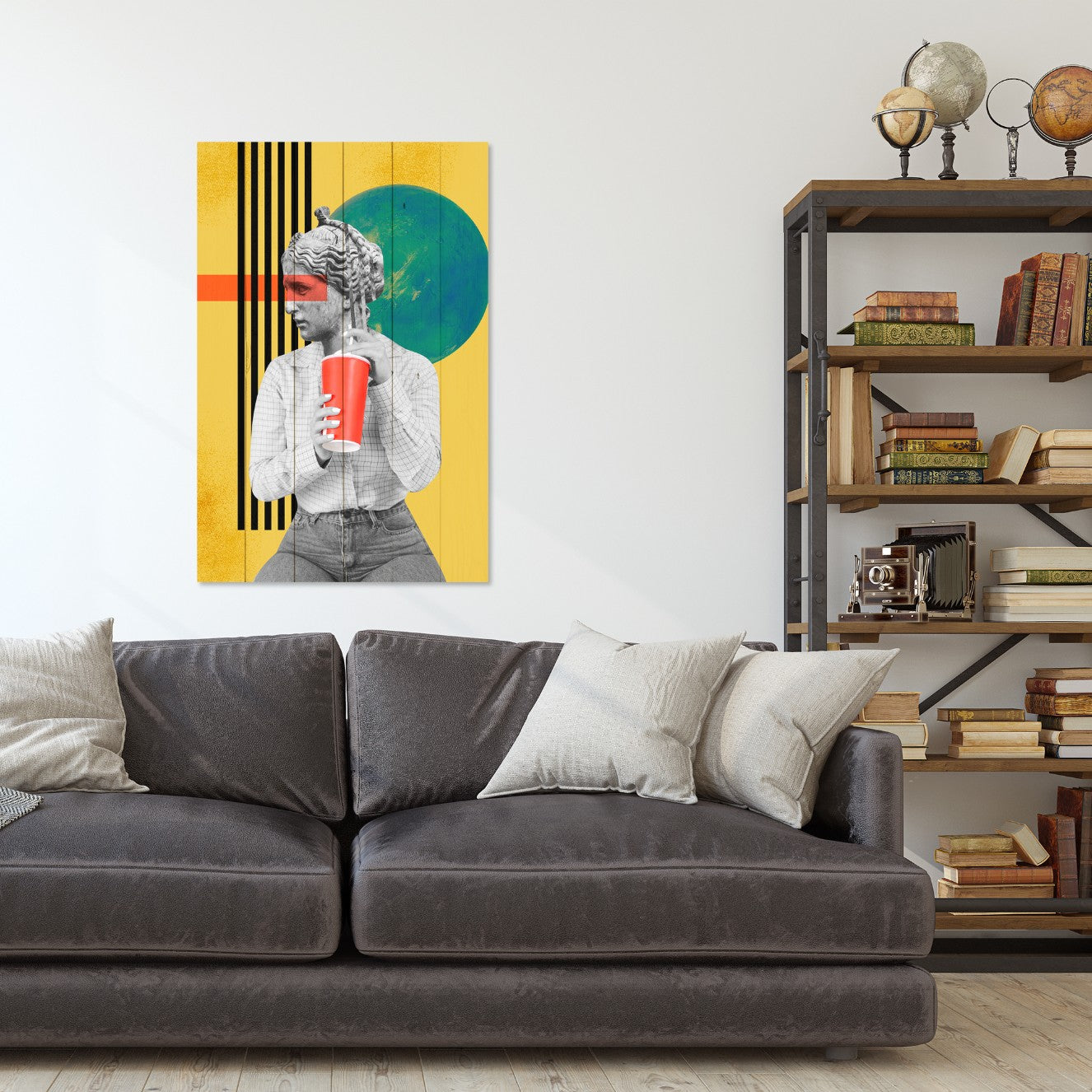 Bild Holz Vintage Frau mit Getränk-20x30 cm