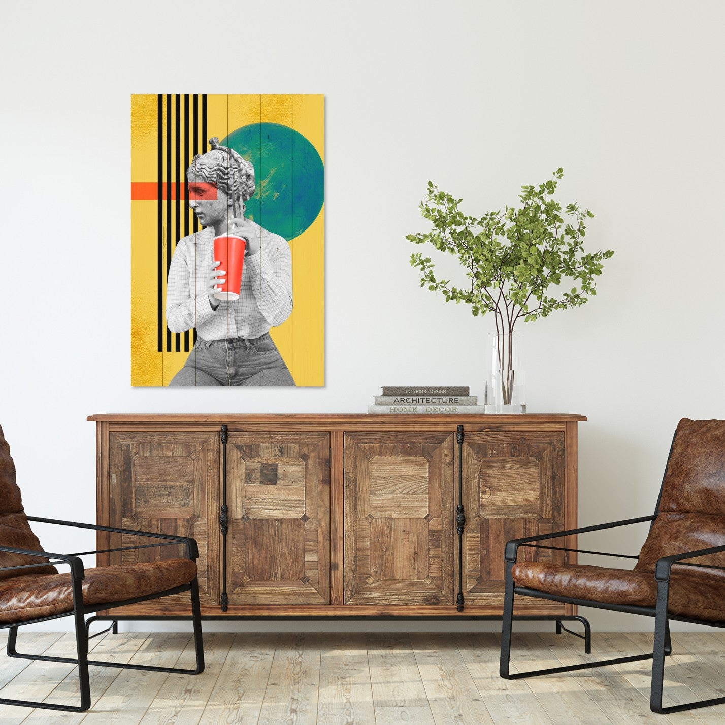 Bild Holz Vintage Frau mit Getränk-20x30 cm